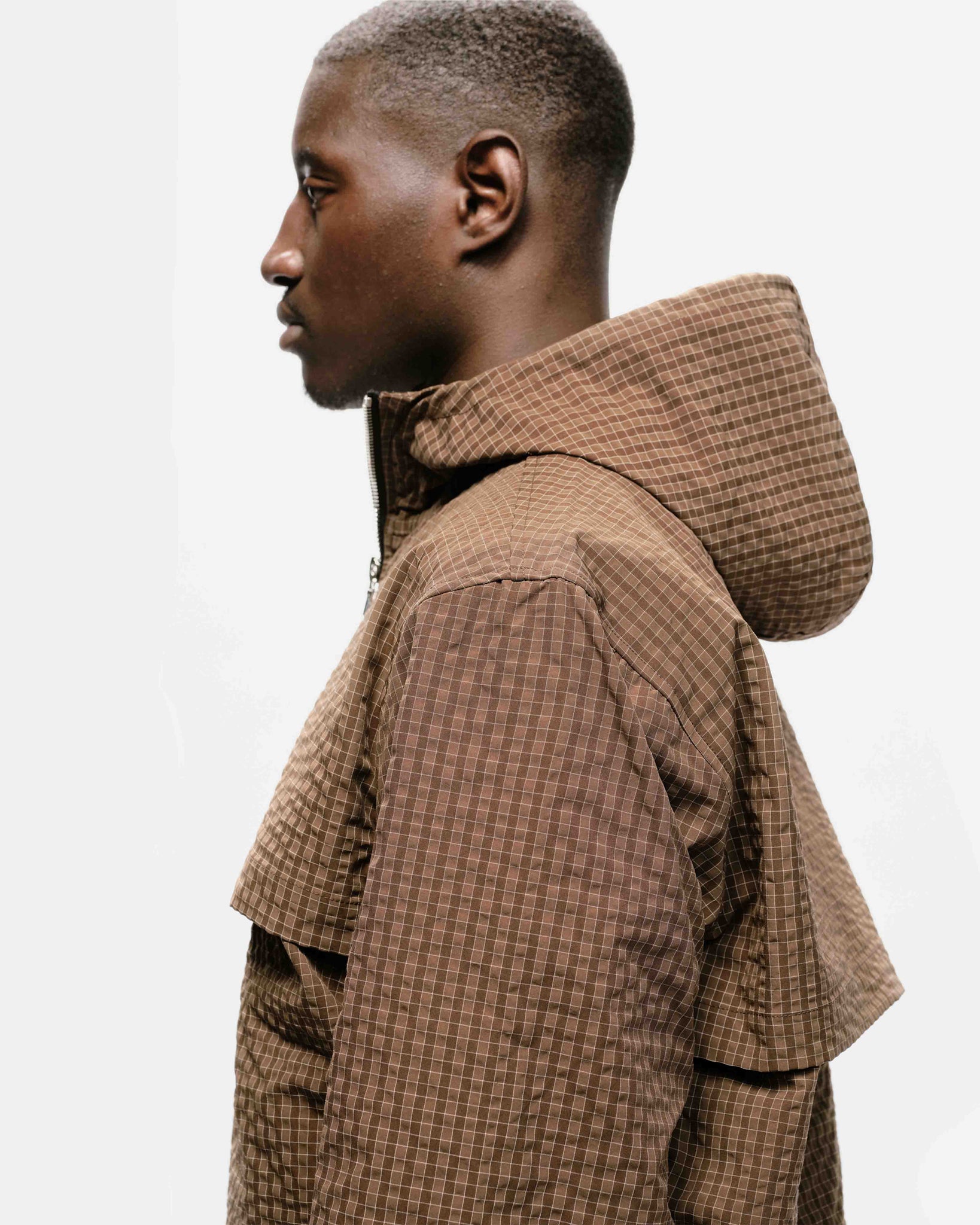HALF ZIP WINDBREAKER - BROWN CHECK from Summit Clothing UK