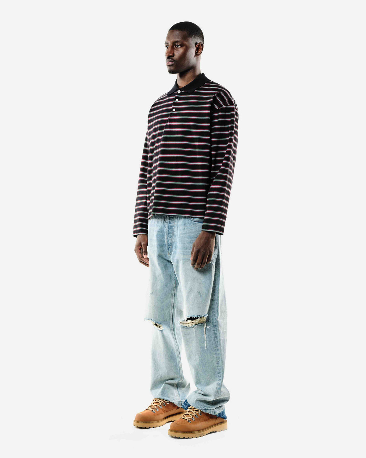 HEAVYWEIGHT LONG SLEEVE POLO - BLACK STRIPE from Summit Clothing UK