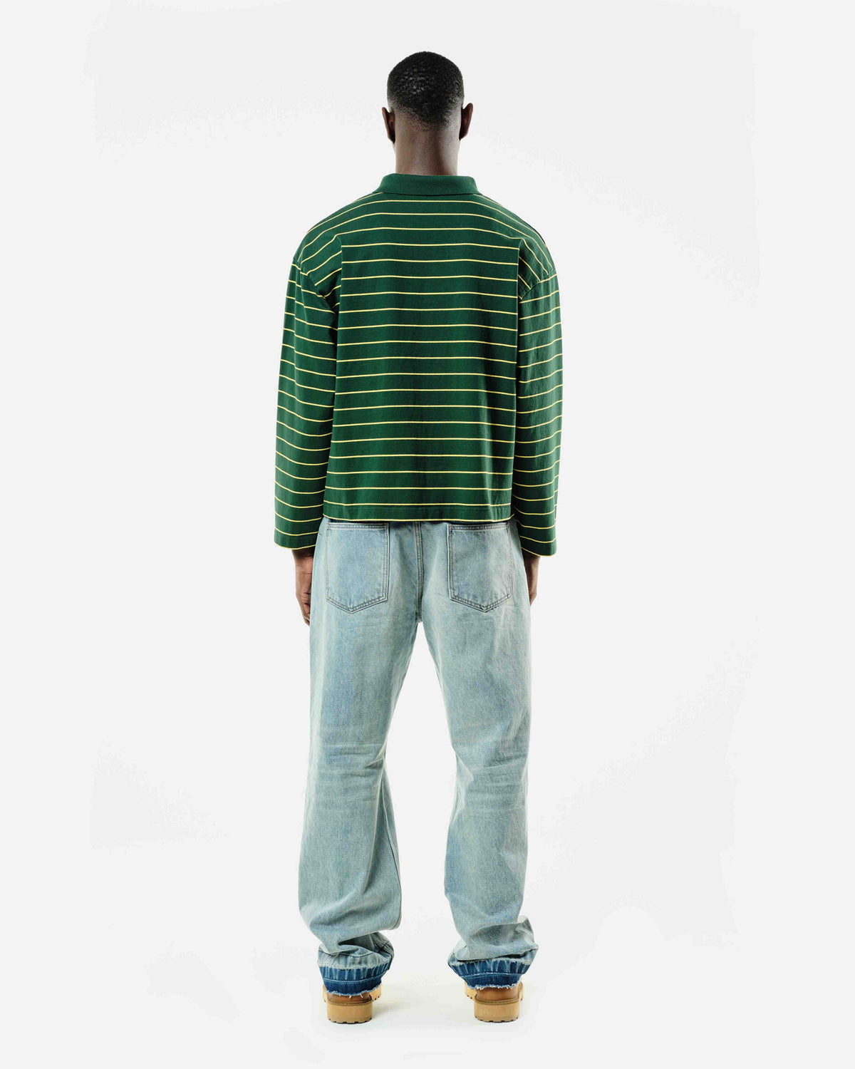 HEAVYWEIGHT LONG SLEEVE POLO  - BOTTLE/YELLOW STRIPE from Summit Clothing UK