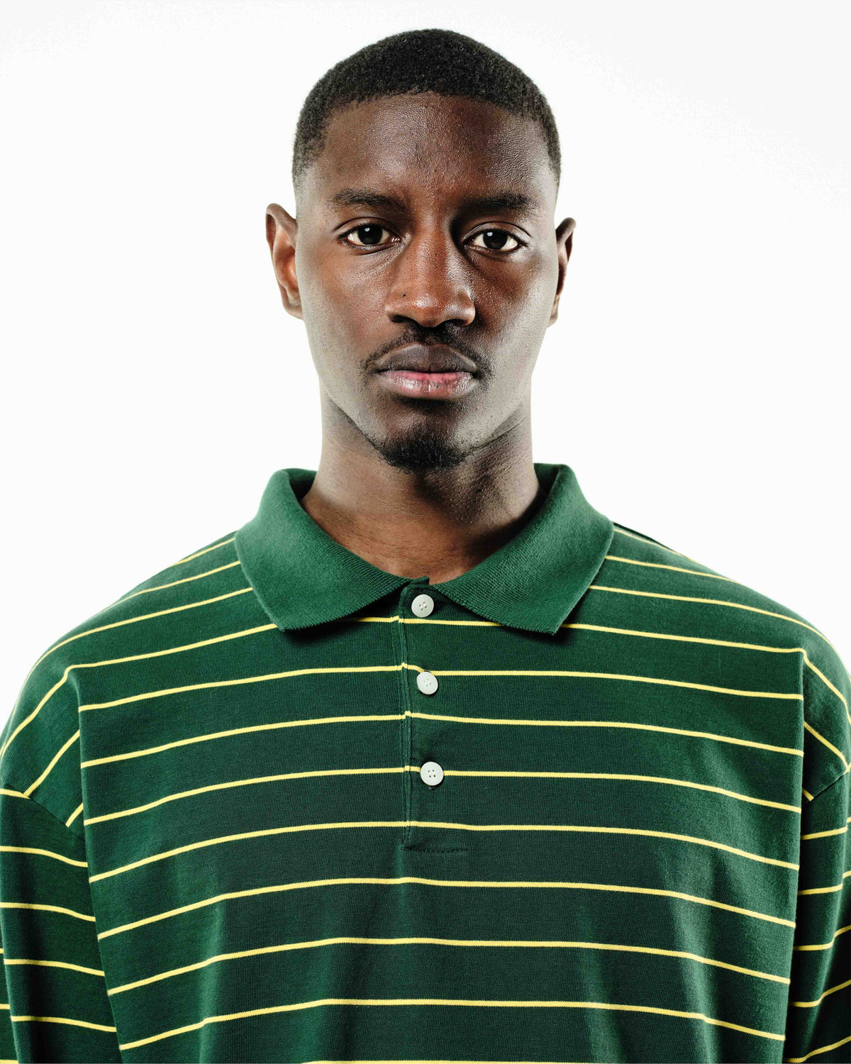 HEAVYWEIGHT LONG SLEEVE POLO  - BOTTLE/YELLOW STRIPE from Summit Clothing UK