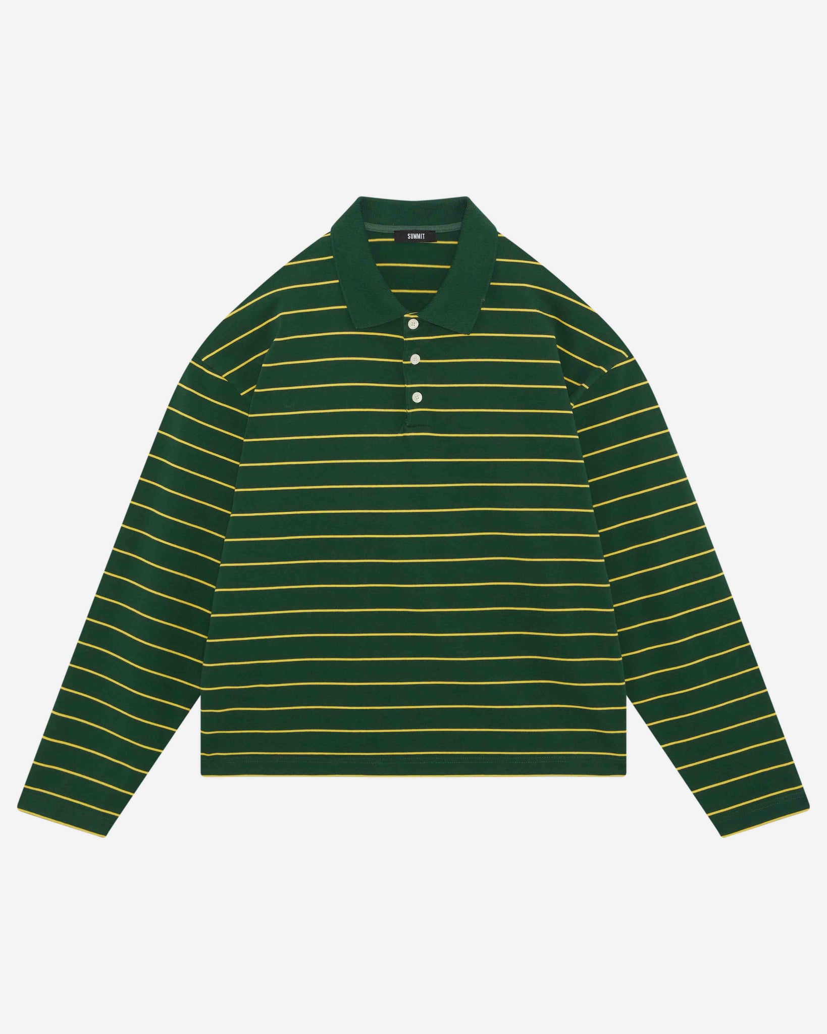 HEAVYWEIGHT LONG SLEEVE POLO  - BOTTLE/YELLOW STRIPE from Summit Clothing UK