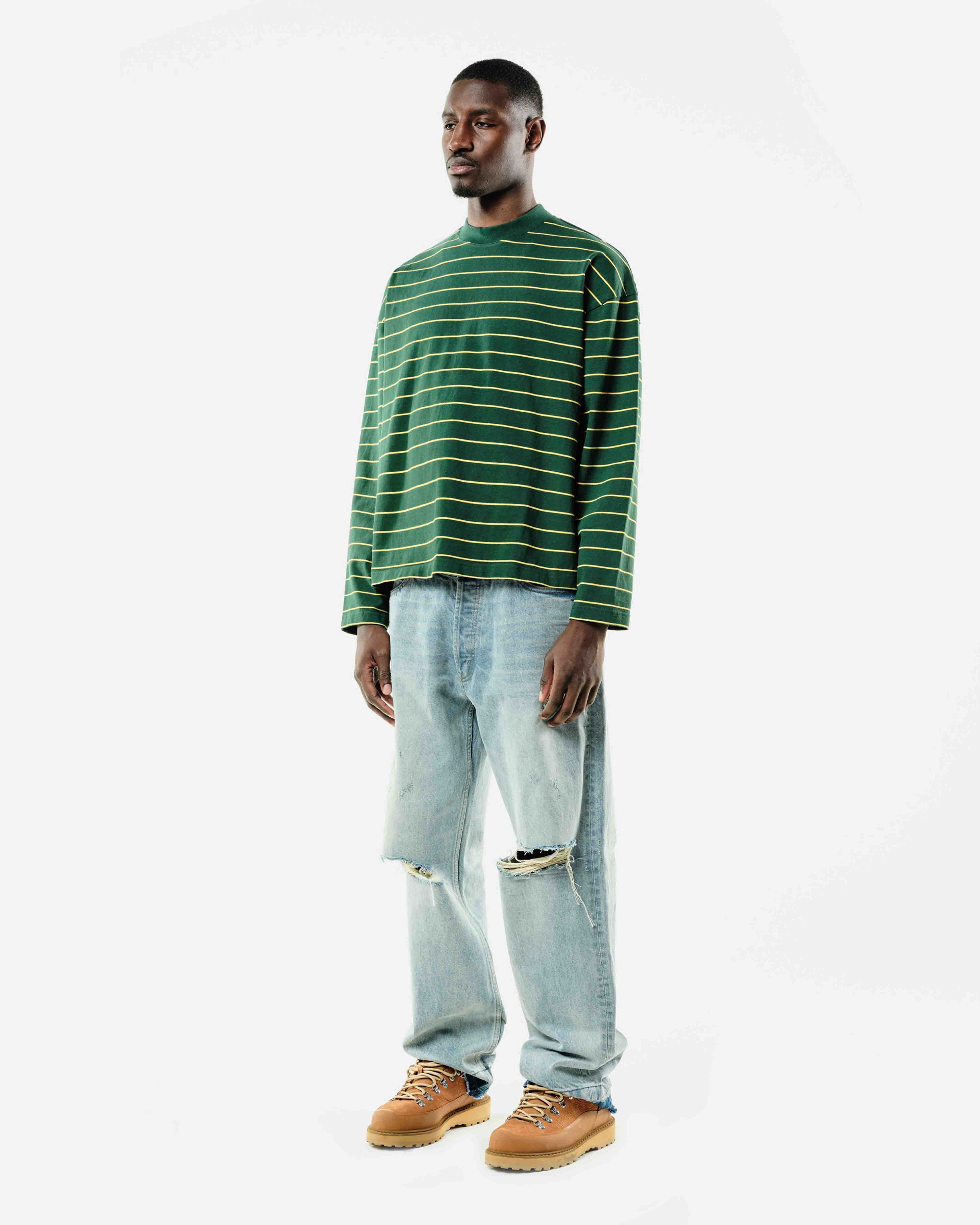 HEAVYWEIGHT LONG SLEEVE T-SHIRT - BOTTLE/YELLOW STRIPE from Summit Clothing UK