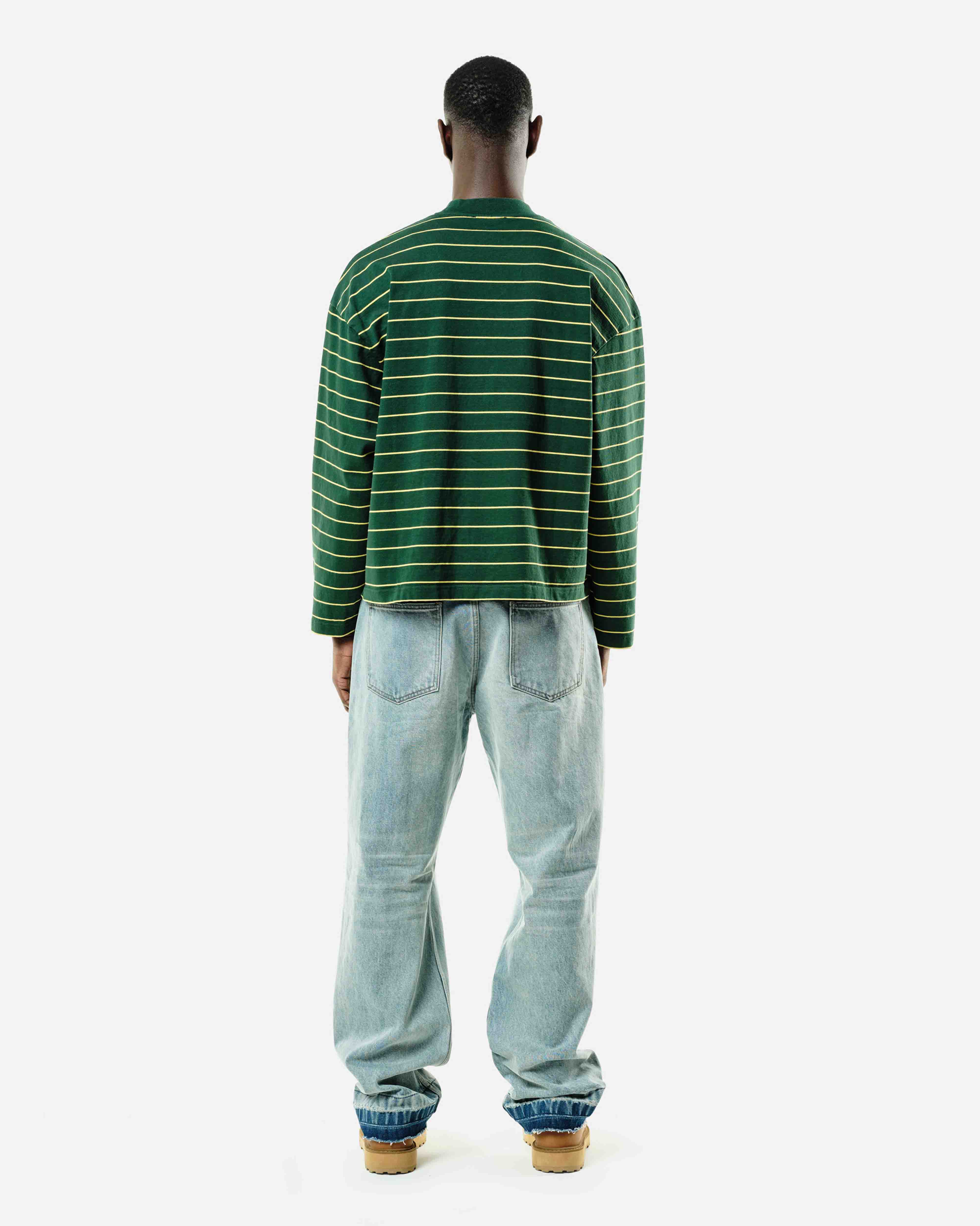 HEAVYWEIGHT LONG SLEEVE T-SHIRT - BOTTLE/YELLOW STRIPE from Summit Clothing UK