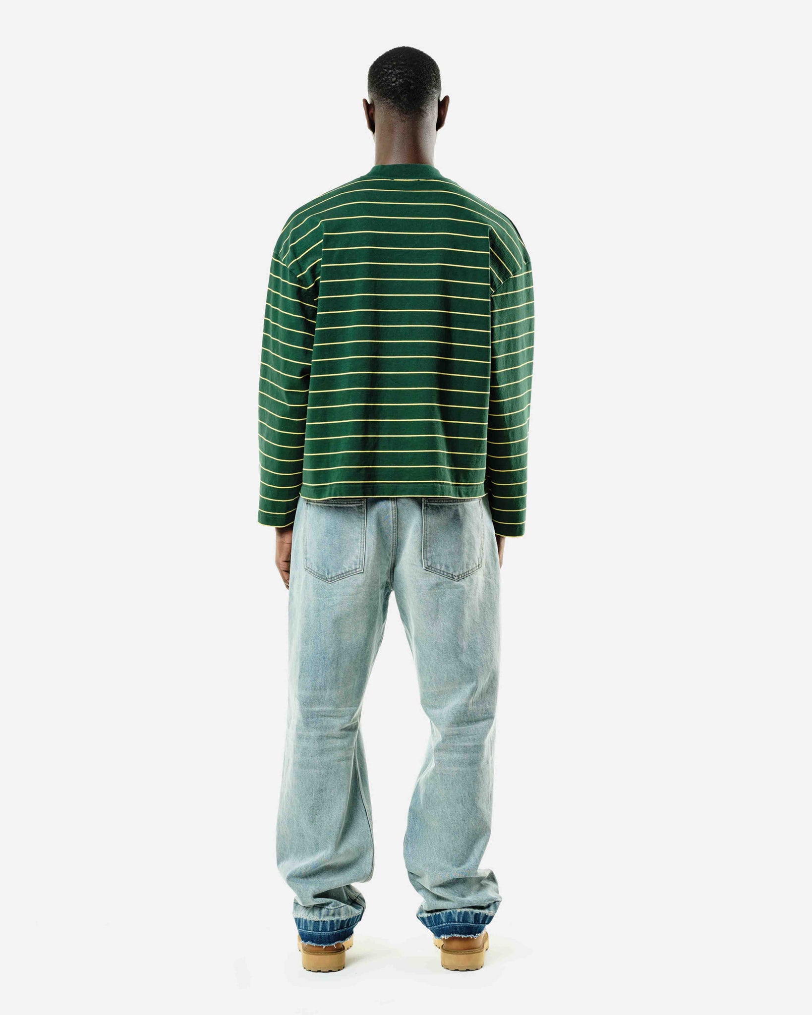 HEAVYWEIGHT LONG SLEEVE T-SHIRT - BOTTLE/YELLOW STRIPE from Summit Clothing UK