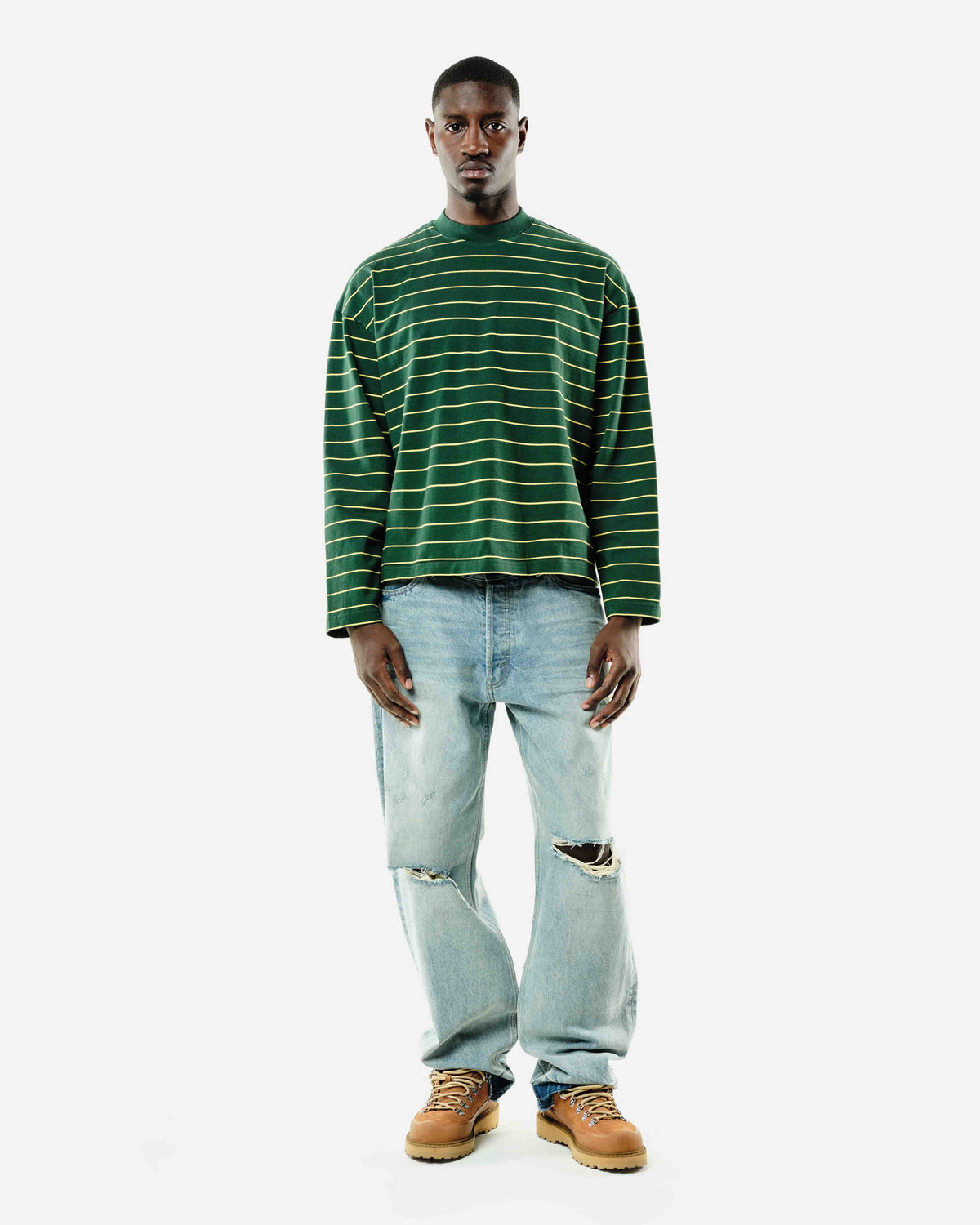 HEAVYWEIGHT LONG SLEEVE T-SHIRT - BOTTLE/YELLOW STRIPE