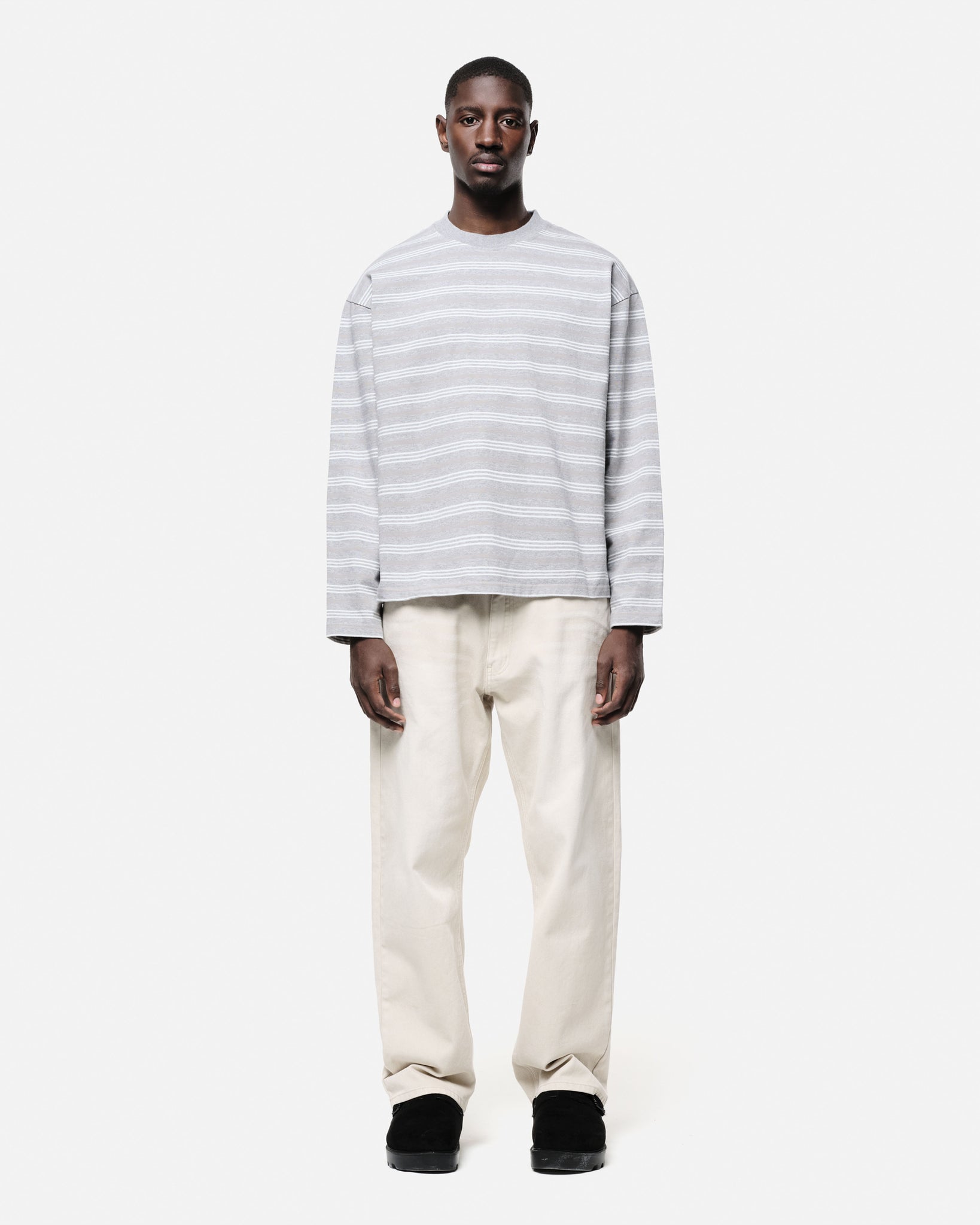 HEAVYWEIGHT LONG SLEEVE T-SHIRT - GREY/WHITE STRIPE from Summit Clothing UK
