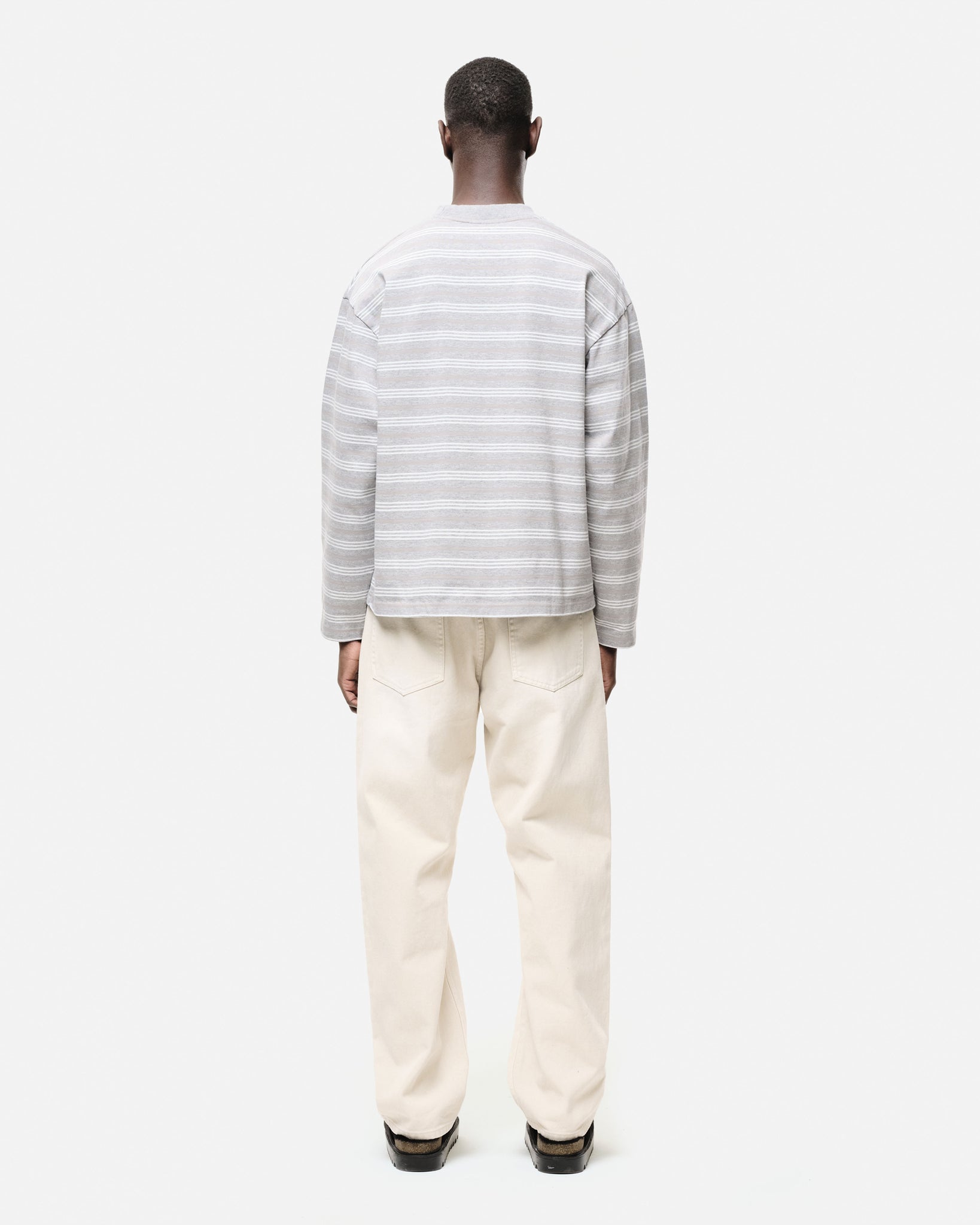 HEAVYWEIGHT LONG SLEEVE T-SHIRT - GREY/WHITE STRIPE from Summit Clothing UK