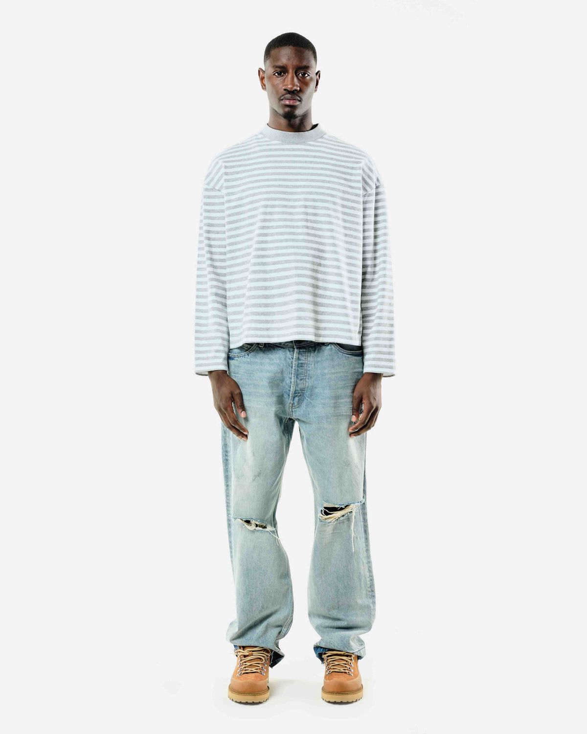 HEAVYWEIGHT LONG SLEEVE T-SHIRT - MARL GREY STRIPE