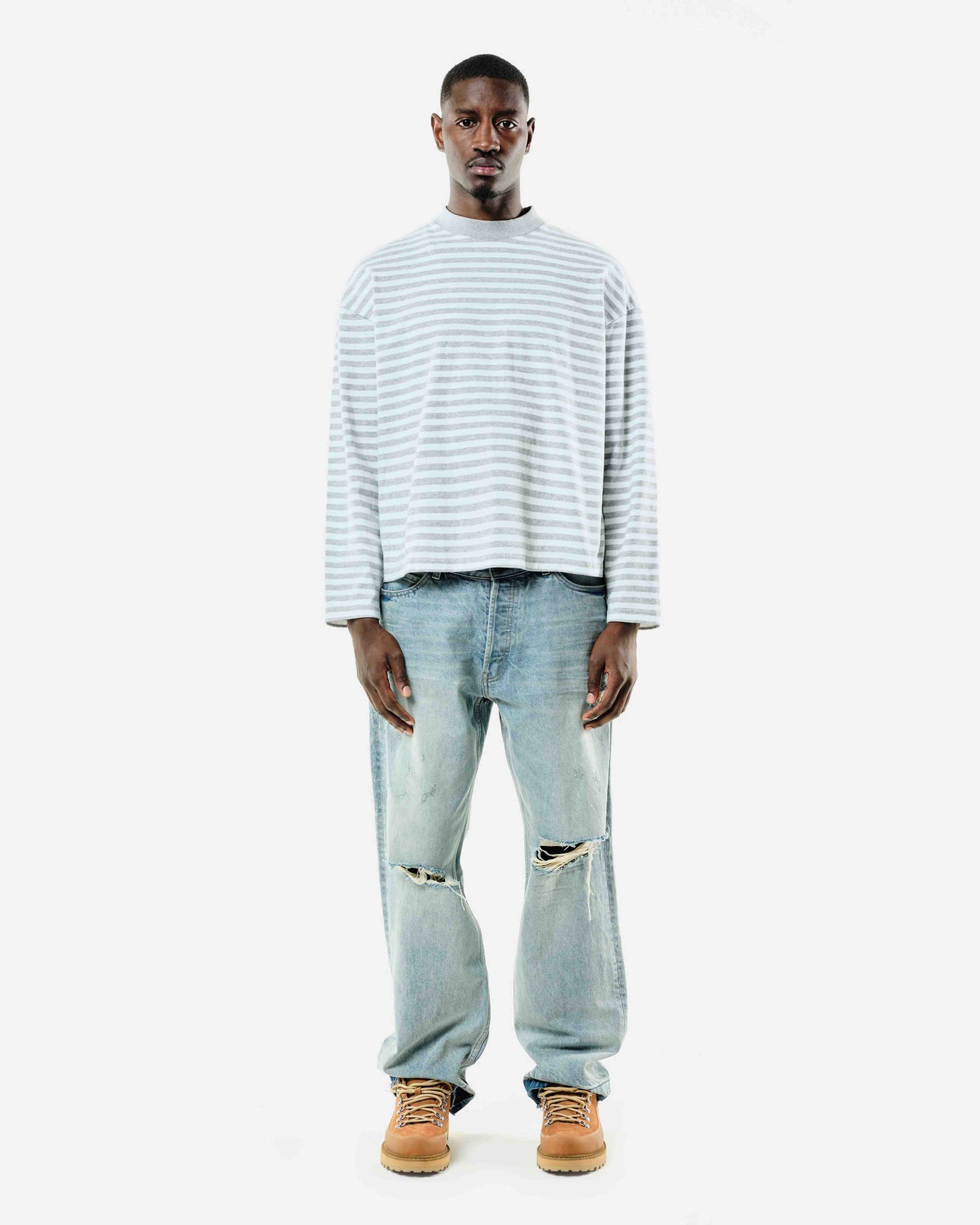 HEAVYWEIGHT LONG SLEEVE T-SHIRT - MARL GREY STRIPE from Summit Clothing UK
