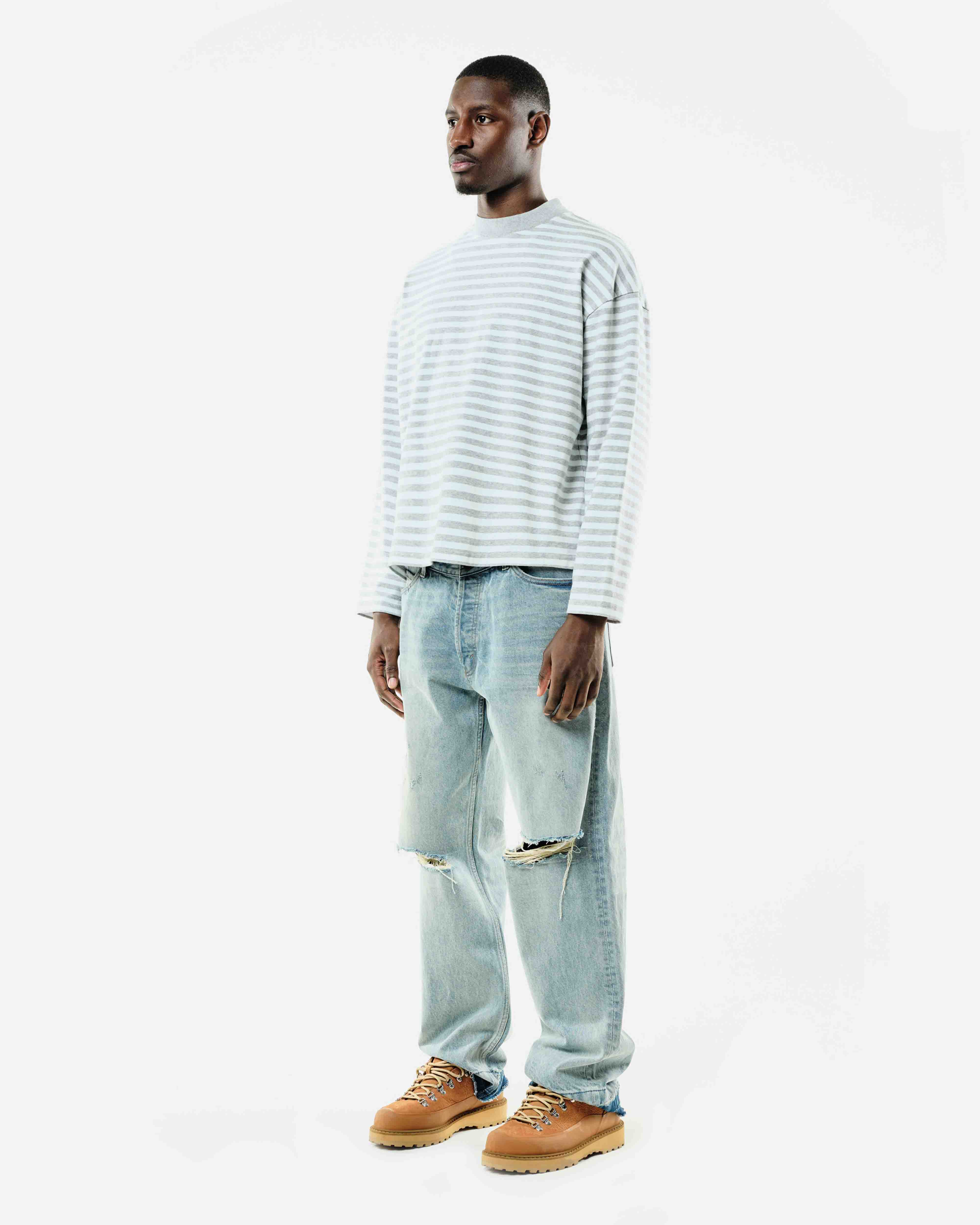 HEAVYWEIGHT LONG SLEEVE T-SHIRT - MARL GREY STRIPE from Summit Clothing UK