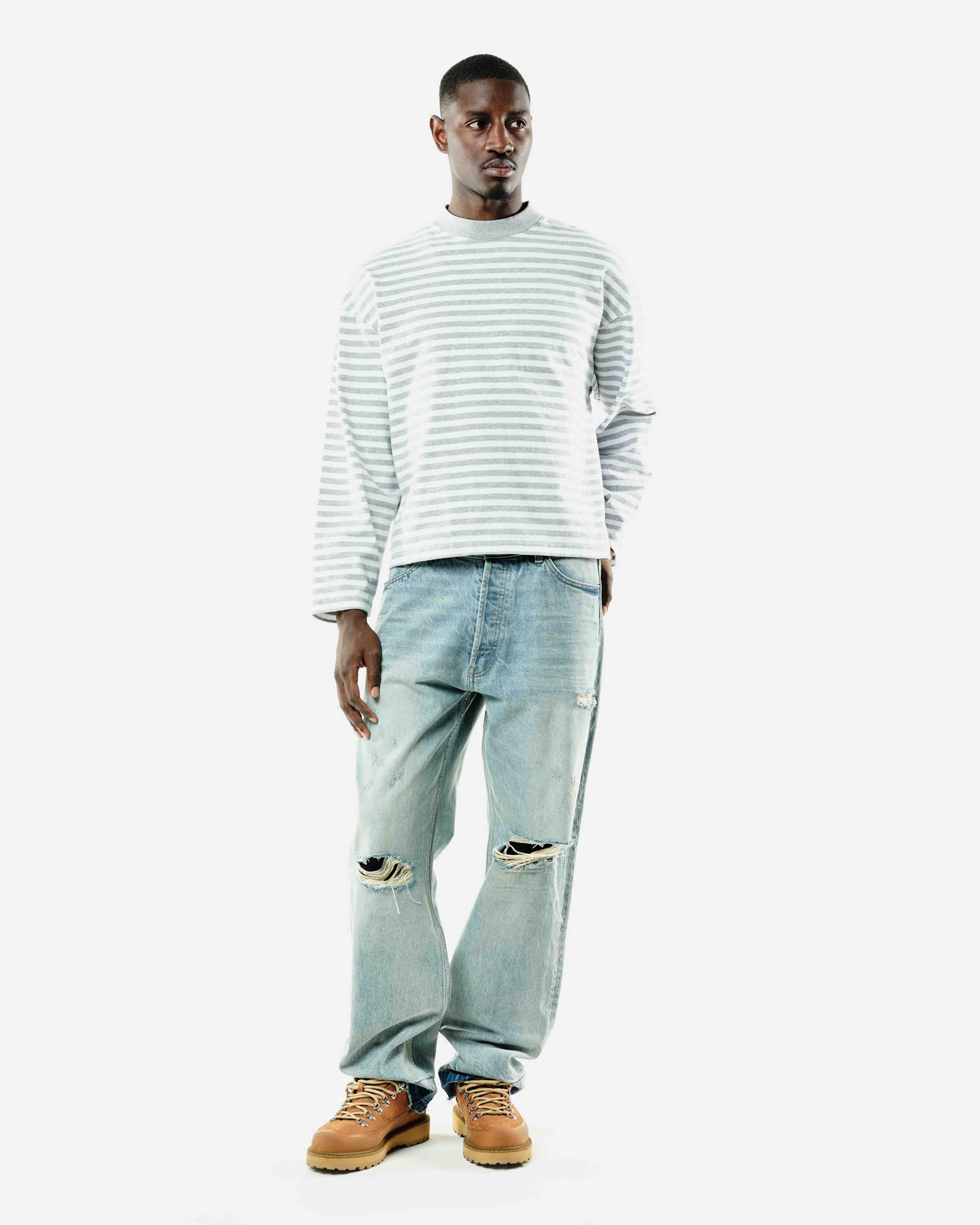 HEAVYWEIGHT LONG SLEEVE T-SHIRT - MARL GREY STRIPE from Summit Clothing UK