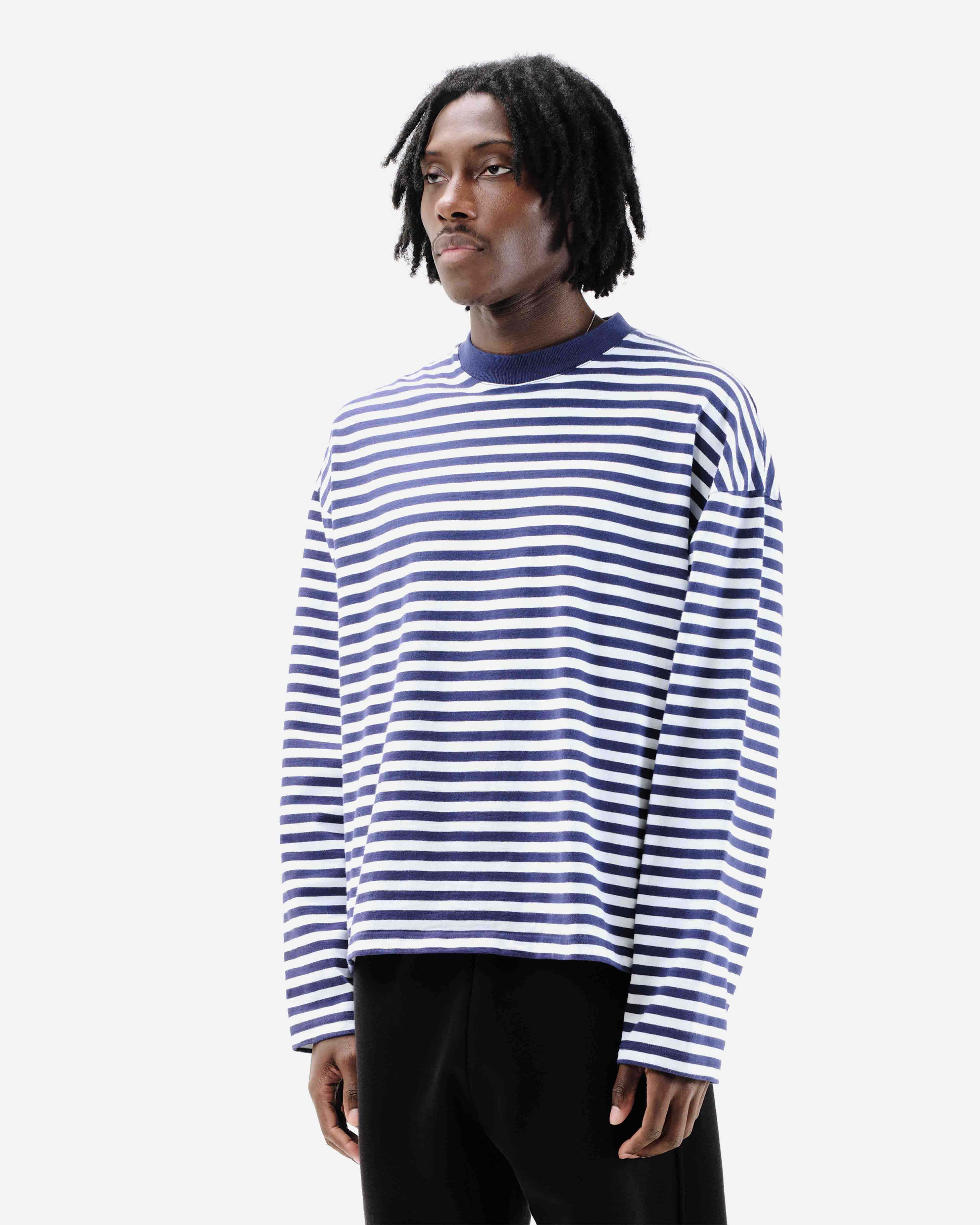 HEAVYWEIGHT LONG SLEEVE T-SHIRT - NAVY STRIPE from Summit Clothing UK