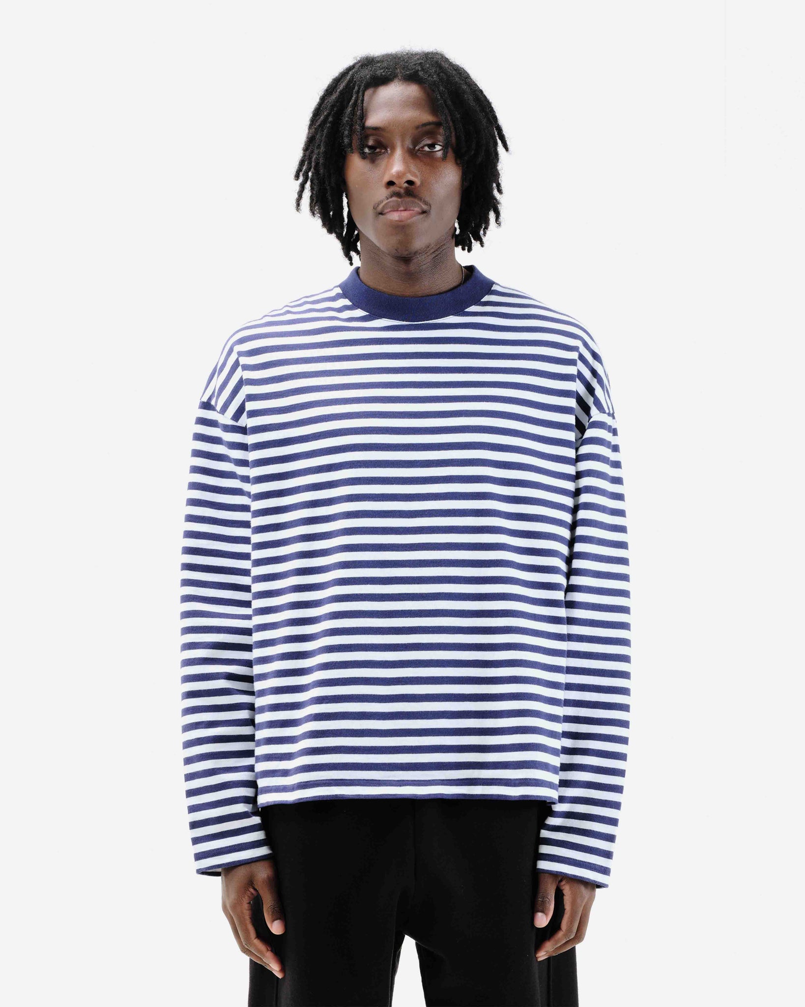HEAVYWEIGHT LONG SLEEVE T-SHIRT - NAVY STRIPE from Summit Clothing UK