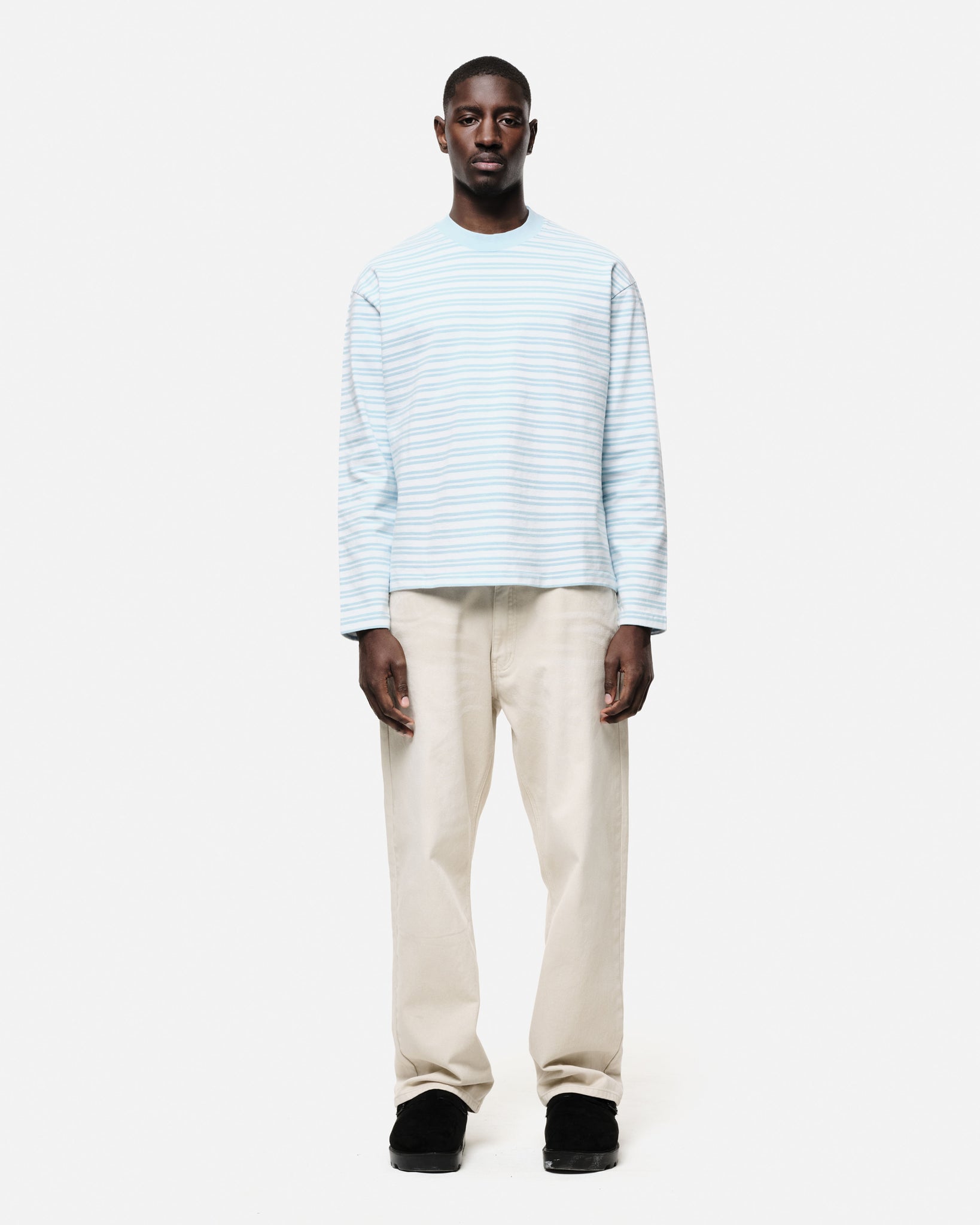 HEAVYWEIGHT LONG SLEEVE T-SHIRT - PALE BLUE STRIPE from Summit Clothing UK
