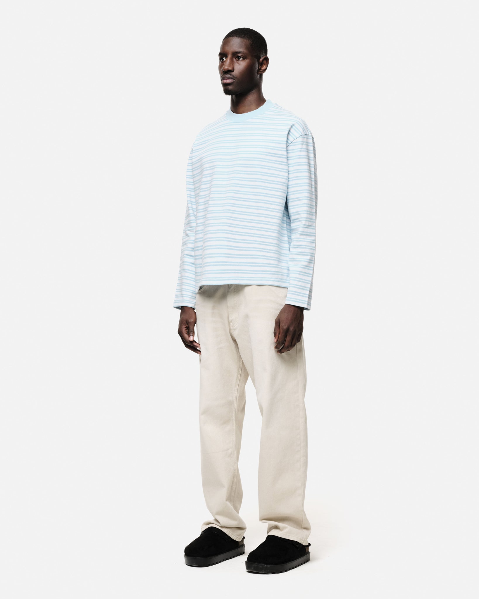 HEAVYWEIGHT LONG SLEEVE T-SHIRT - PALE BLUE STRIPE from Summit Clothing UK
