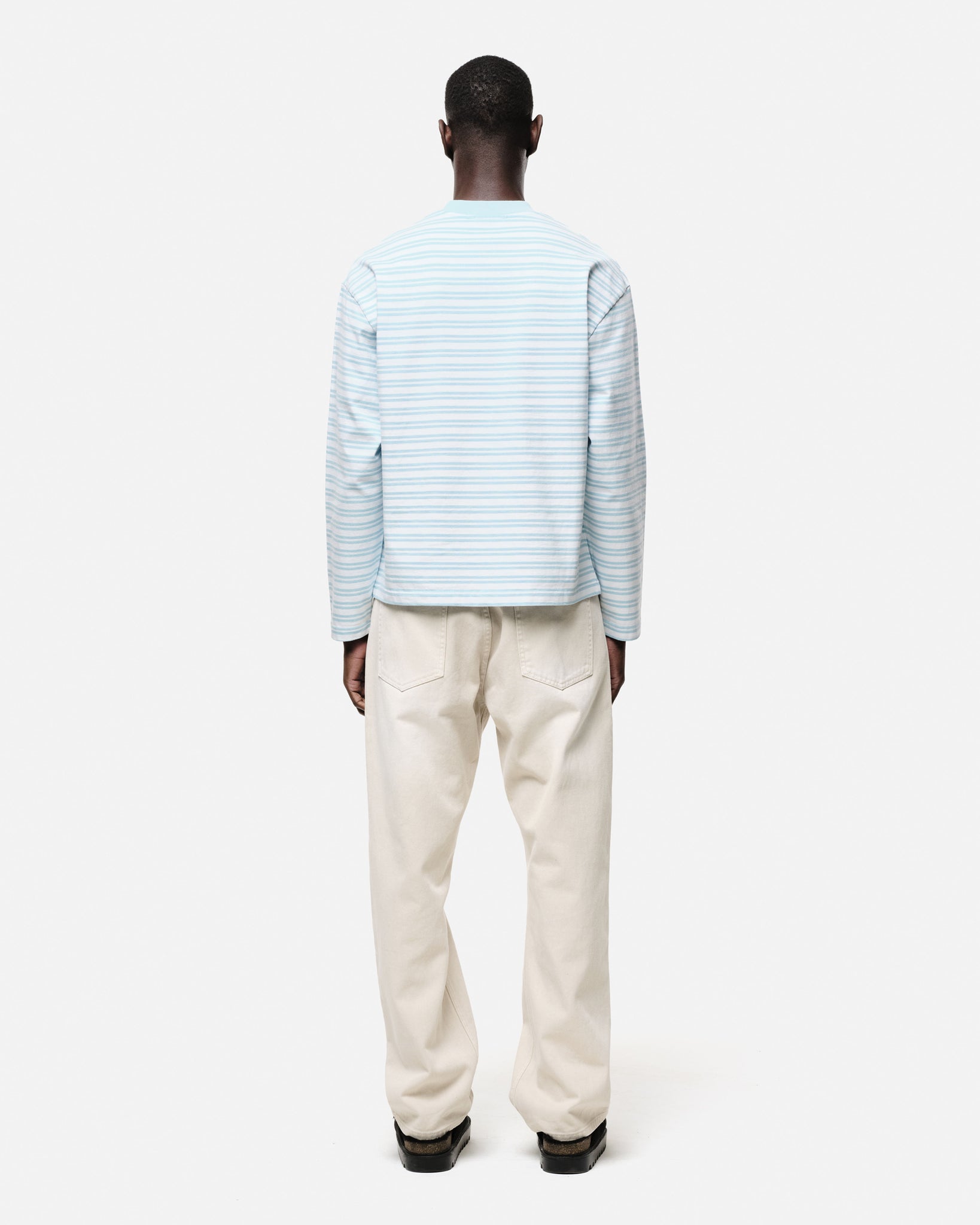 HEAVYWEIGHT LONG SLEEVE T-SHIRT - PALE BLUE STRIPE from Summit Clothing UK