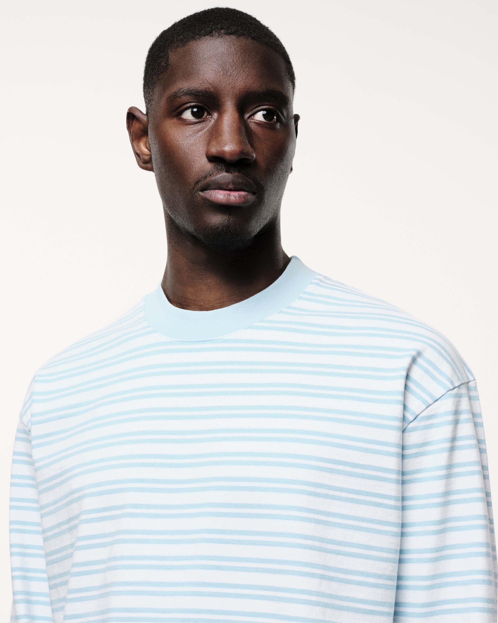 HEAVYWEIGHT LONG SLEEVE T-SHIRT - PALE BLUE STRIPE from Summit Clothing UK