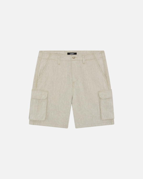 LINEN CARGO SHORT - BEIGE
