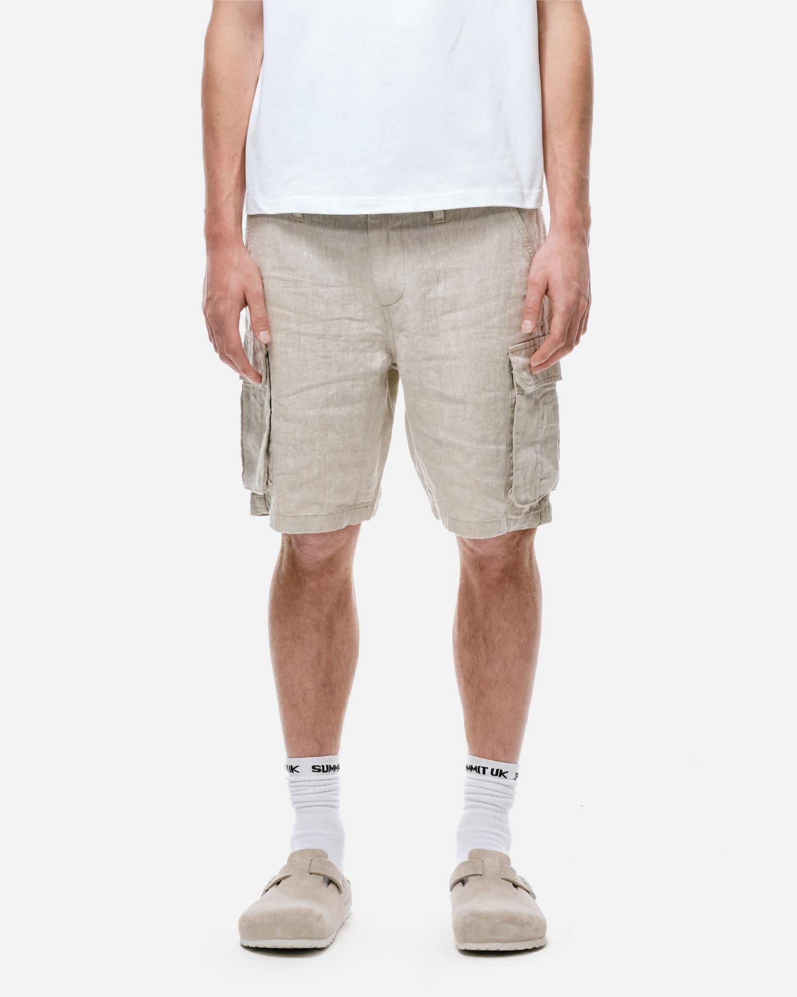 LINEN CARGO SHORT - BIEGE from Summit Clothing UK