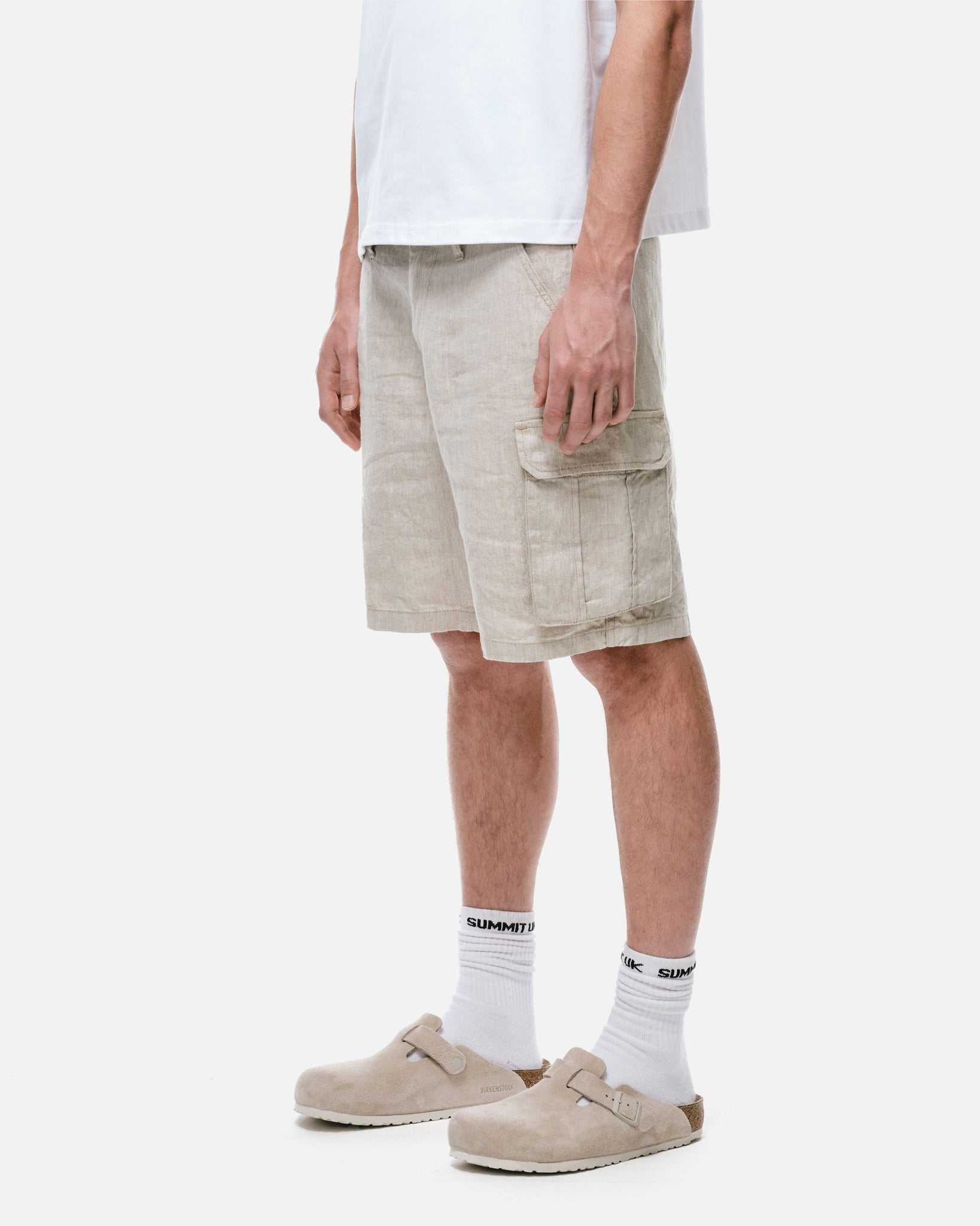 LINEN CARGO SHORT - BIEGE from Summit Clothing UK