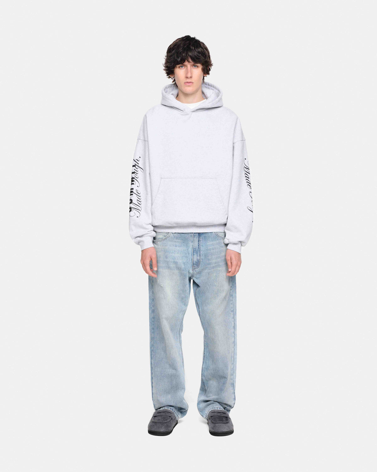 MADE TOUGH SLEEVE PRINT HOODIE - MARL GREY from Summit Clothing UK