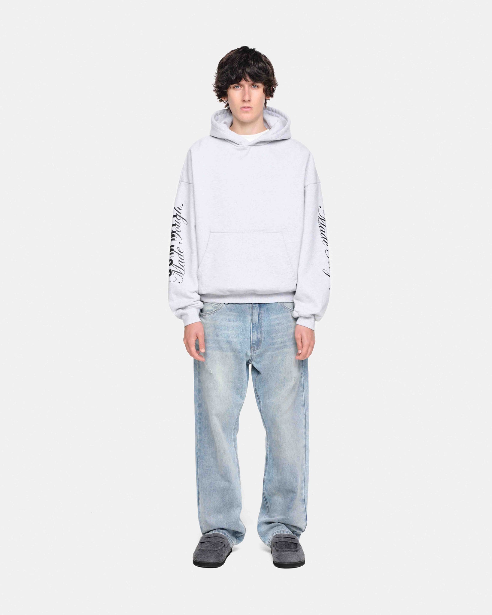MADE TOUGH SLEEVE PRINT HOODIE - MARL GREY from Summit Clothing UK