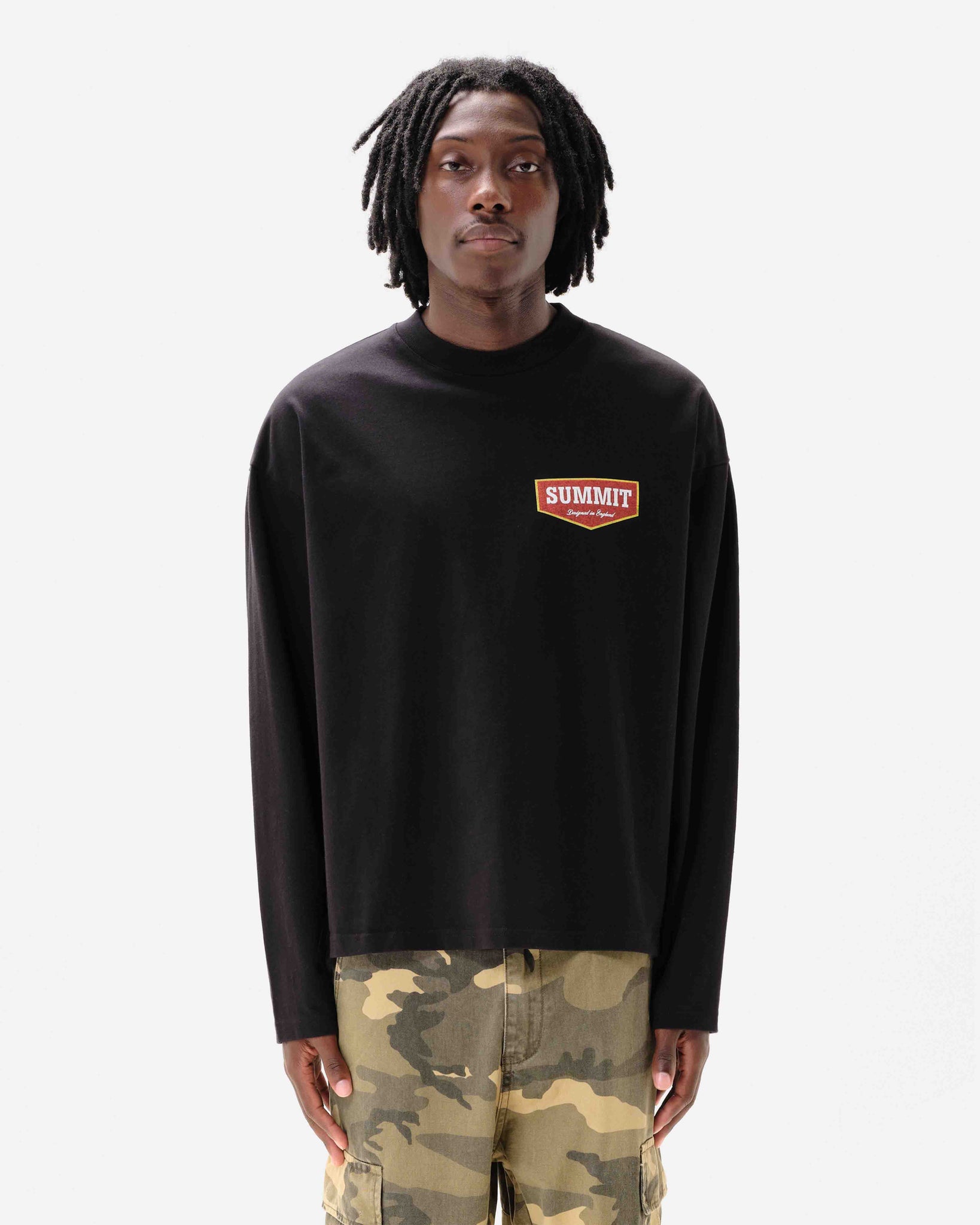 PATCH LOGO LONG SLEEVE T-SHIRT - BLACK from Summit Clothing UK