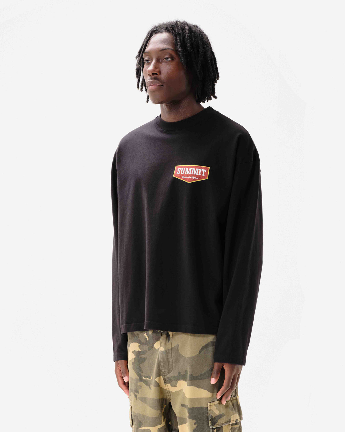 PATCH LOGO LONG SLEEVE T-SHIRT - BLACK from Summit Clothing UK