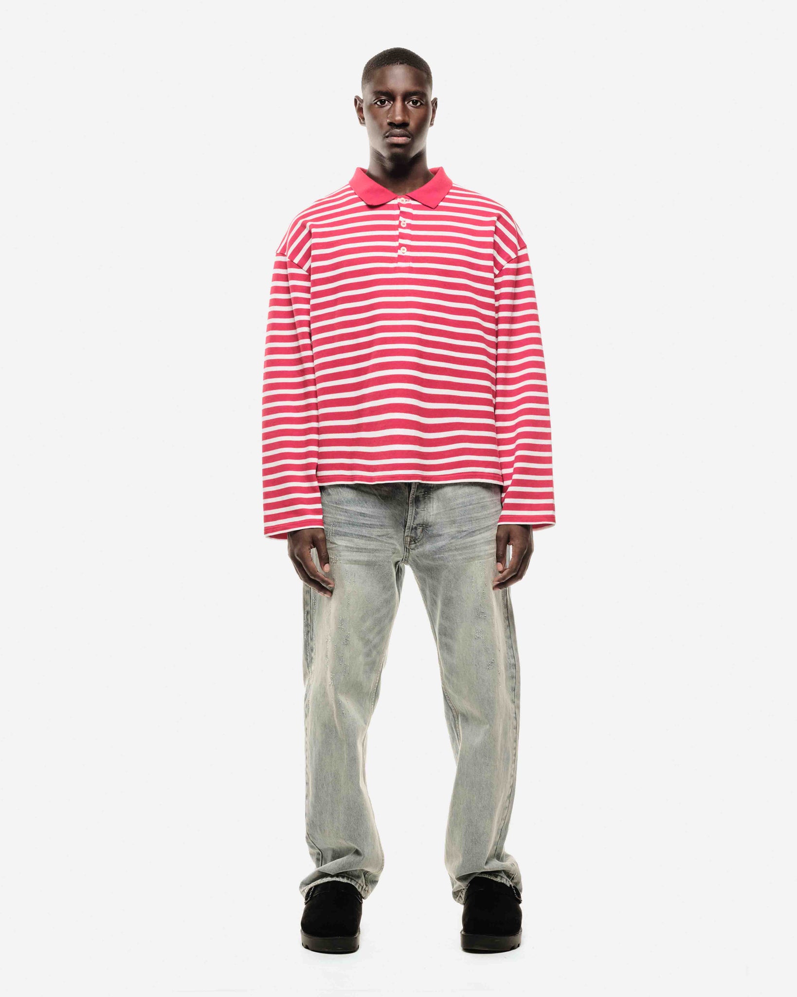 PIQUE LONG SLEEVE POLO - RED STRIPE from Summit Clothing UK