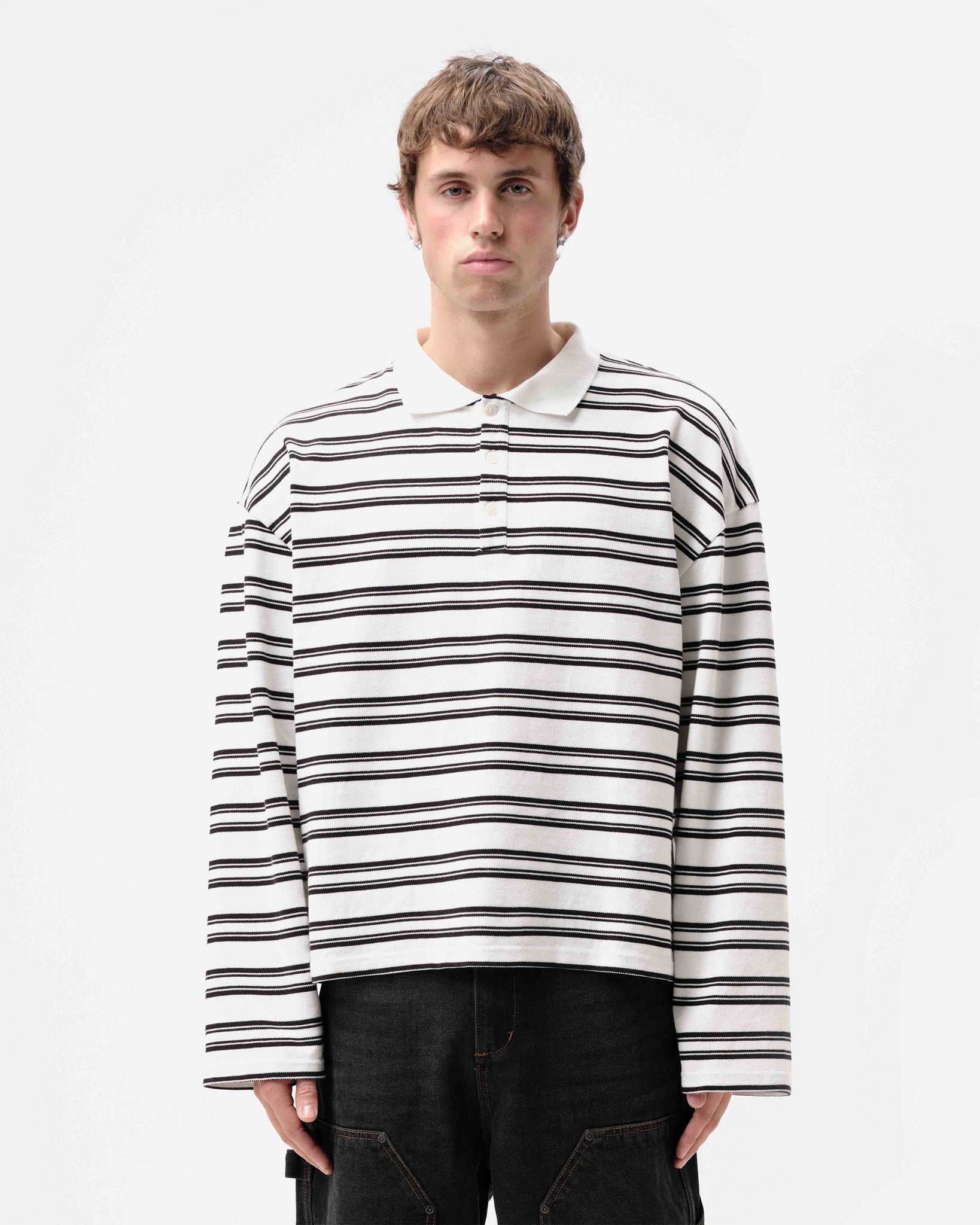 PIQUE POLO - OFF WHITE STRIPE from Summit Clothing UK