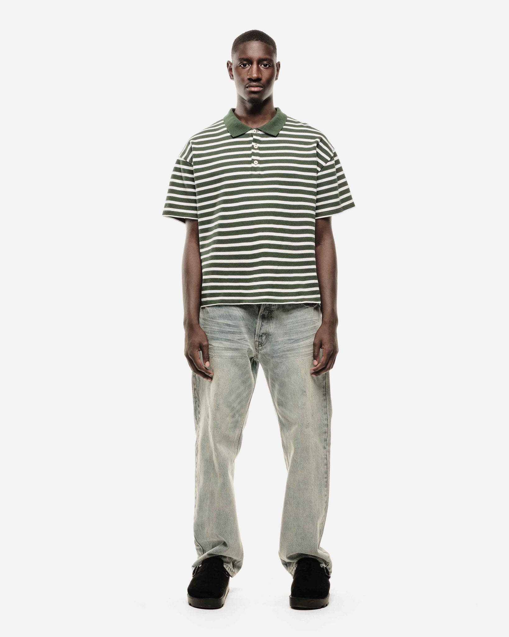 PIQUE SHORT SLEEVE POLO - FOREST STRIPE from Summit Clothing UK