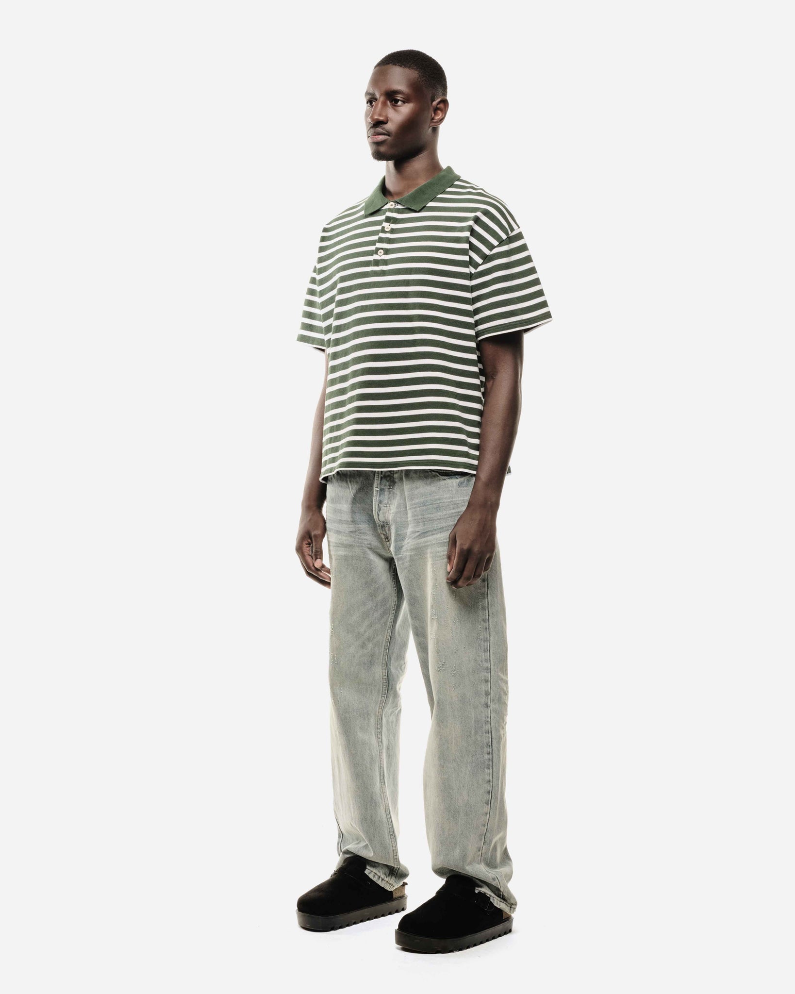 PIQUE SHORT SLEEVE POLO - FOREST STRIPE from Summit Clothing UK
