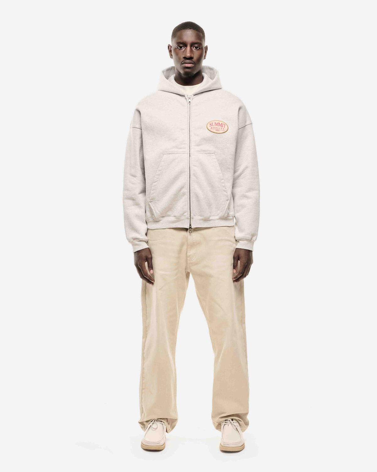 QUALITY GOODS ZIP HOODIE - MARL GREY