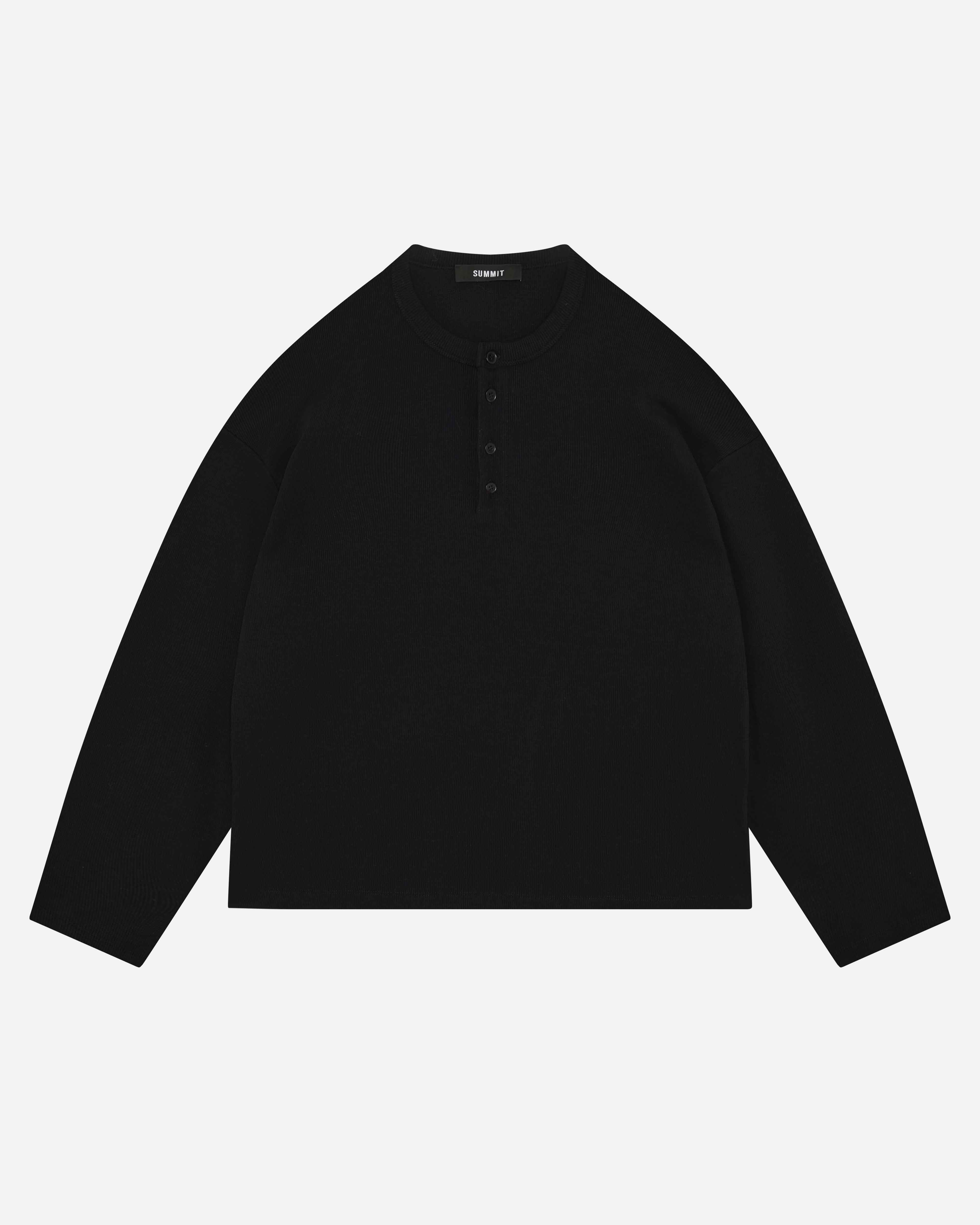 RIBBED HENLEY - BLACK