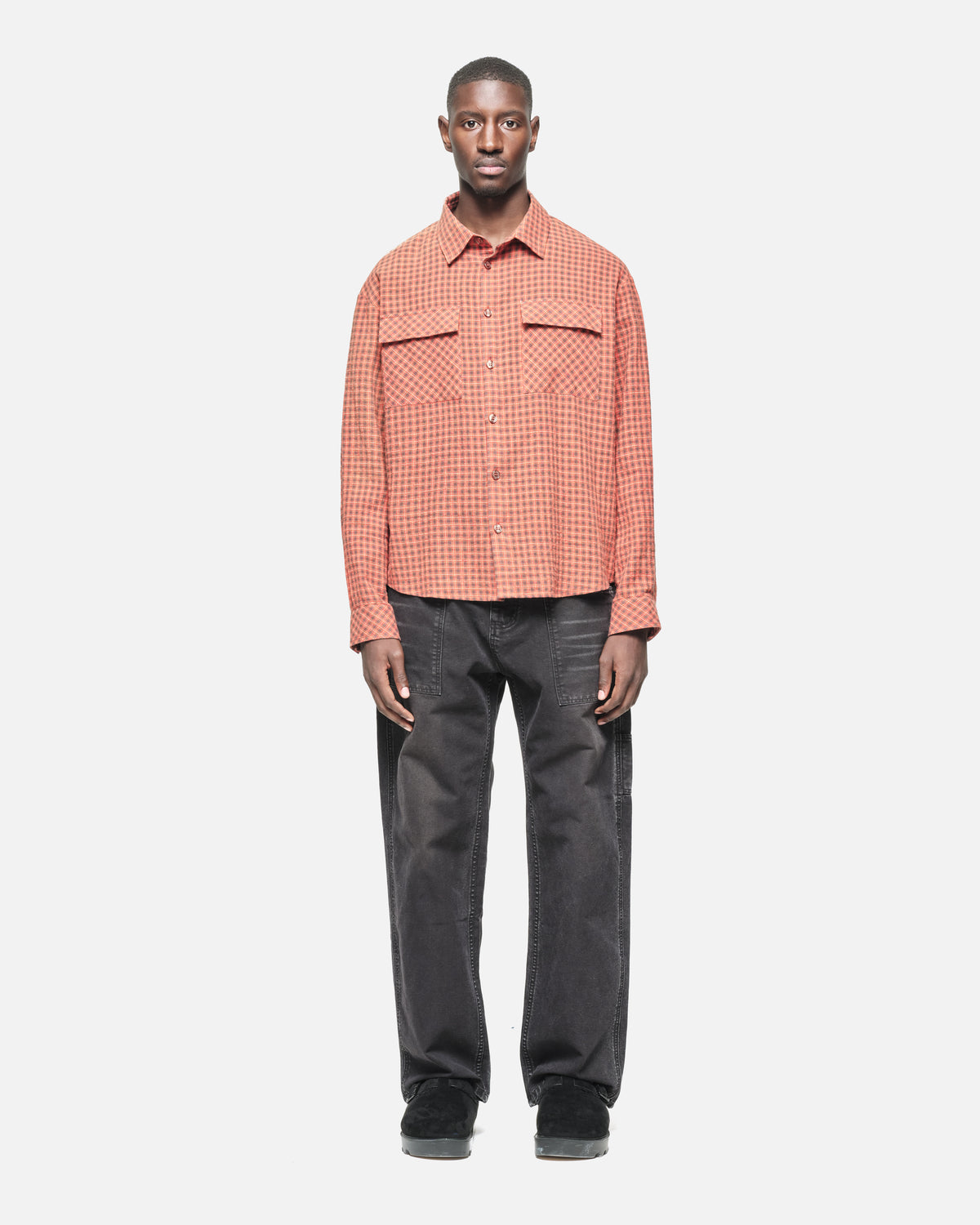 LINEN CHECK SHIRT - WASHED ORANGE