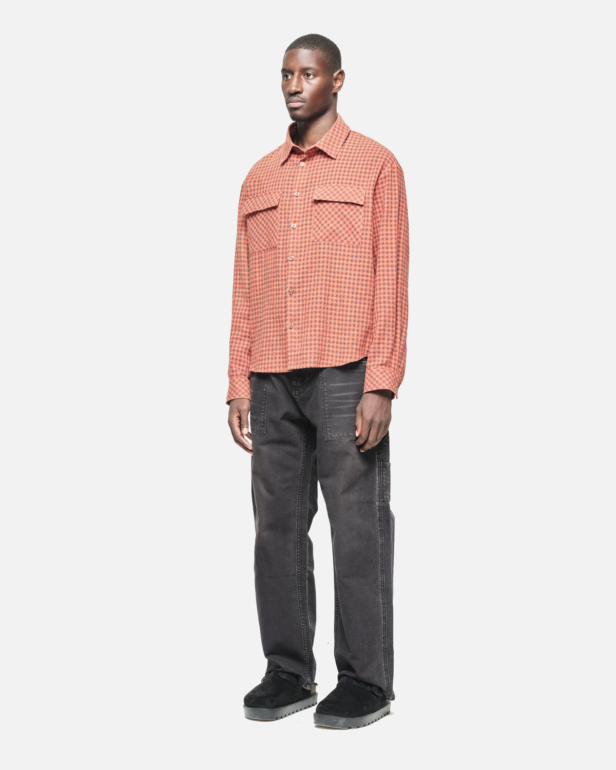 LINEN CHECK SHIRT - WASHED ORANGE