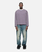 HEAVYWEIGHT LONG SLEEVE T-SHIRT - NAVY/GREY STRIPE