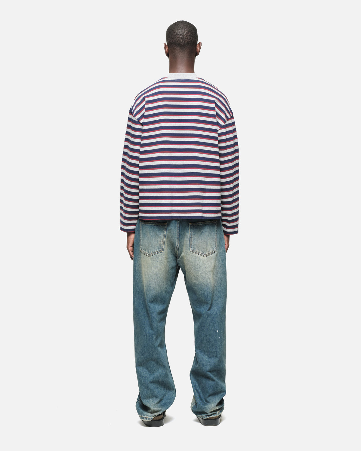 Heavyweight Long Sleeve T-Shirt in Navy/Grey Stripe, view 3