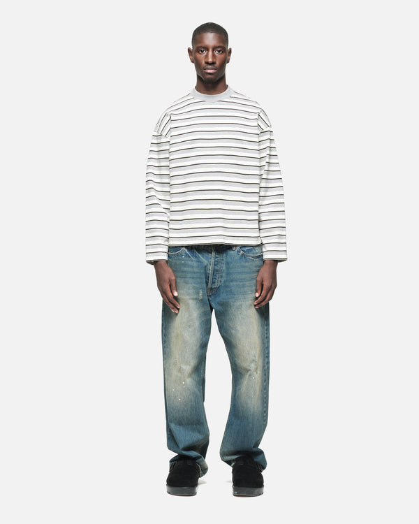 HEAVYWEIGHT LONG SLEEVE T-SHIRT - GREY/WHITE STRIPE