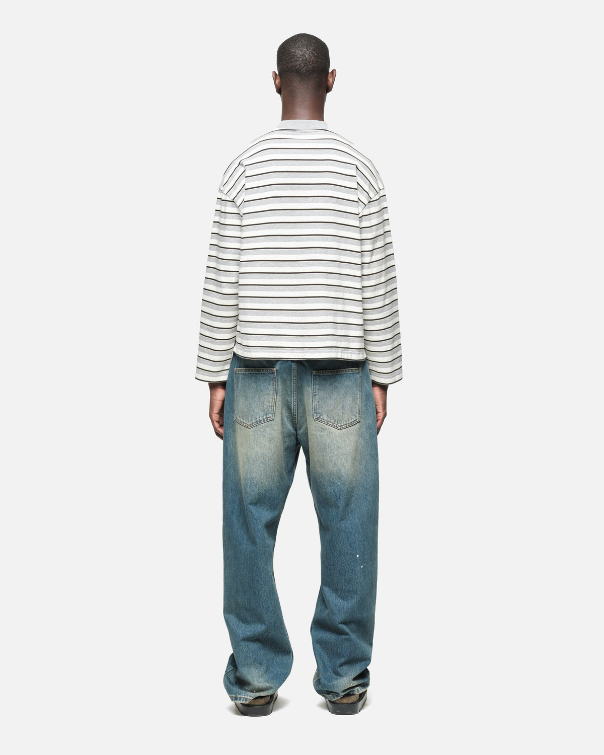 Heavyweight Long Sleeve T-Shirt in Grey/White Stripe, view 3