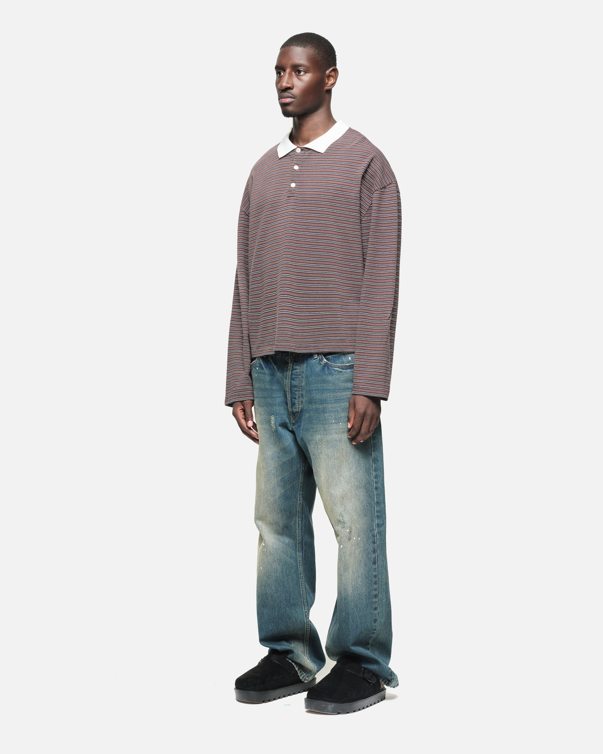 Pique Polo in Brown Stripe, view 2