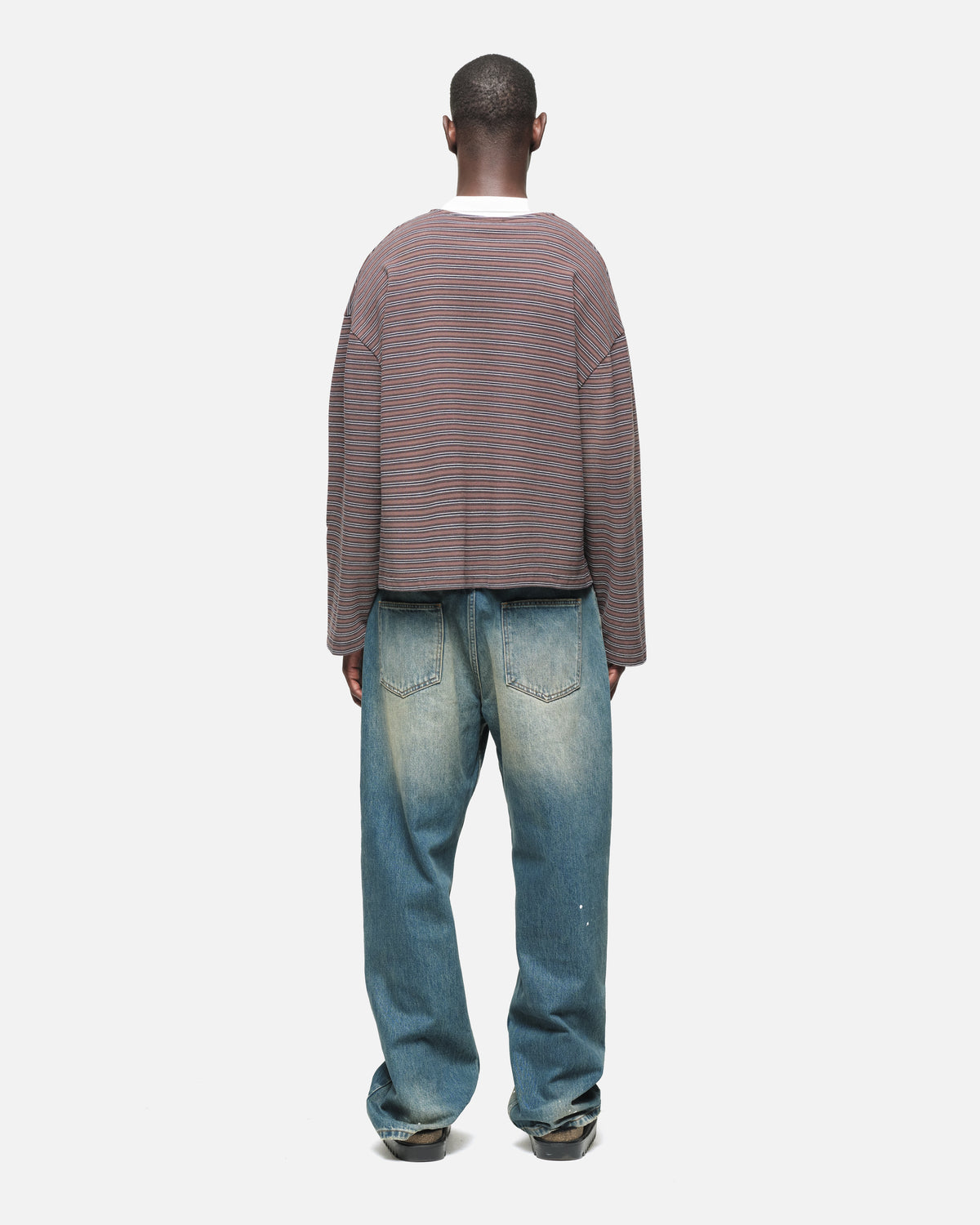 Pique Polo in Brown Stripe, view 3