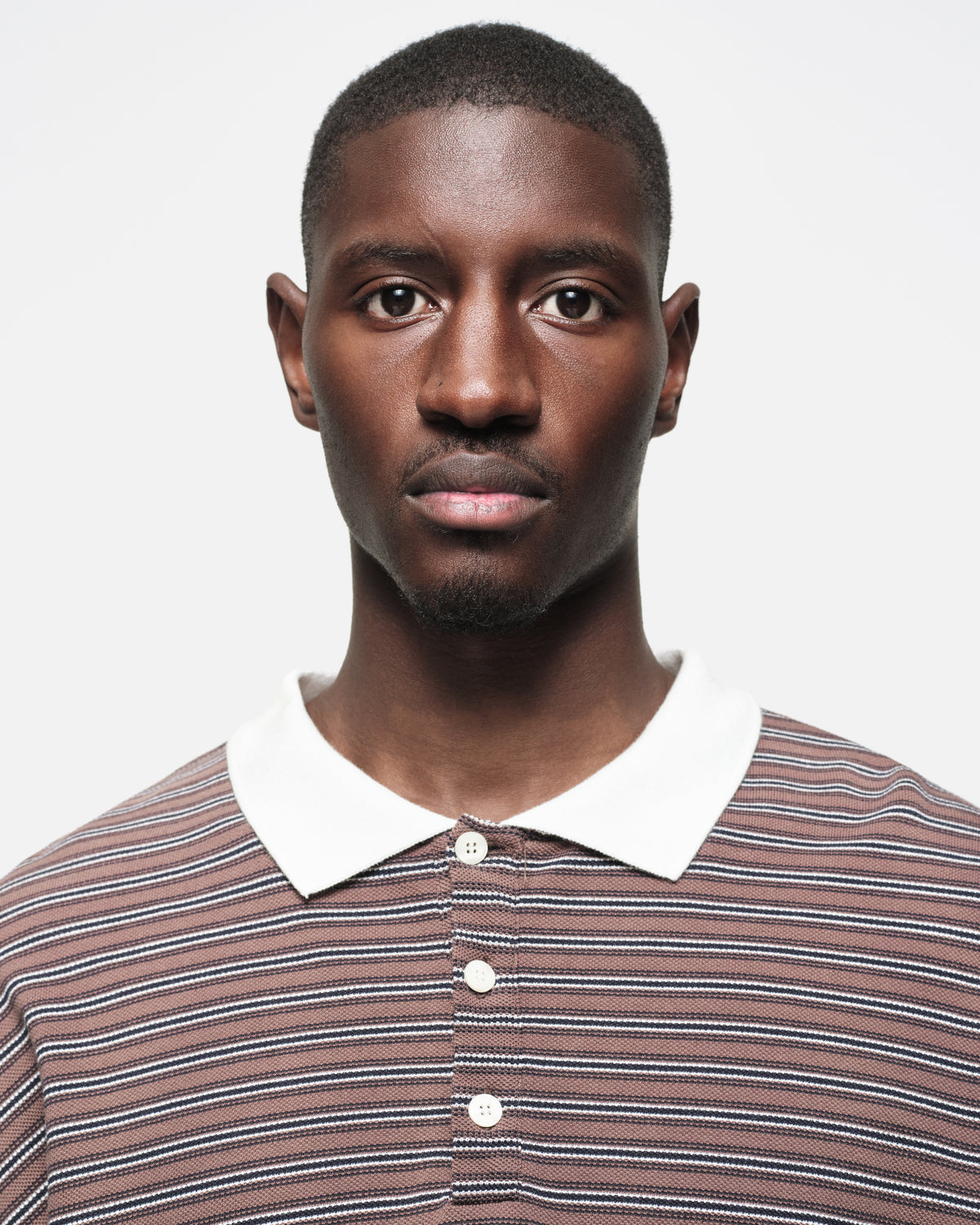 Pique Polo in Brown Stripe, view 4