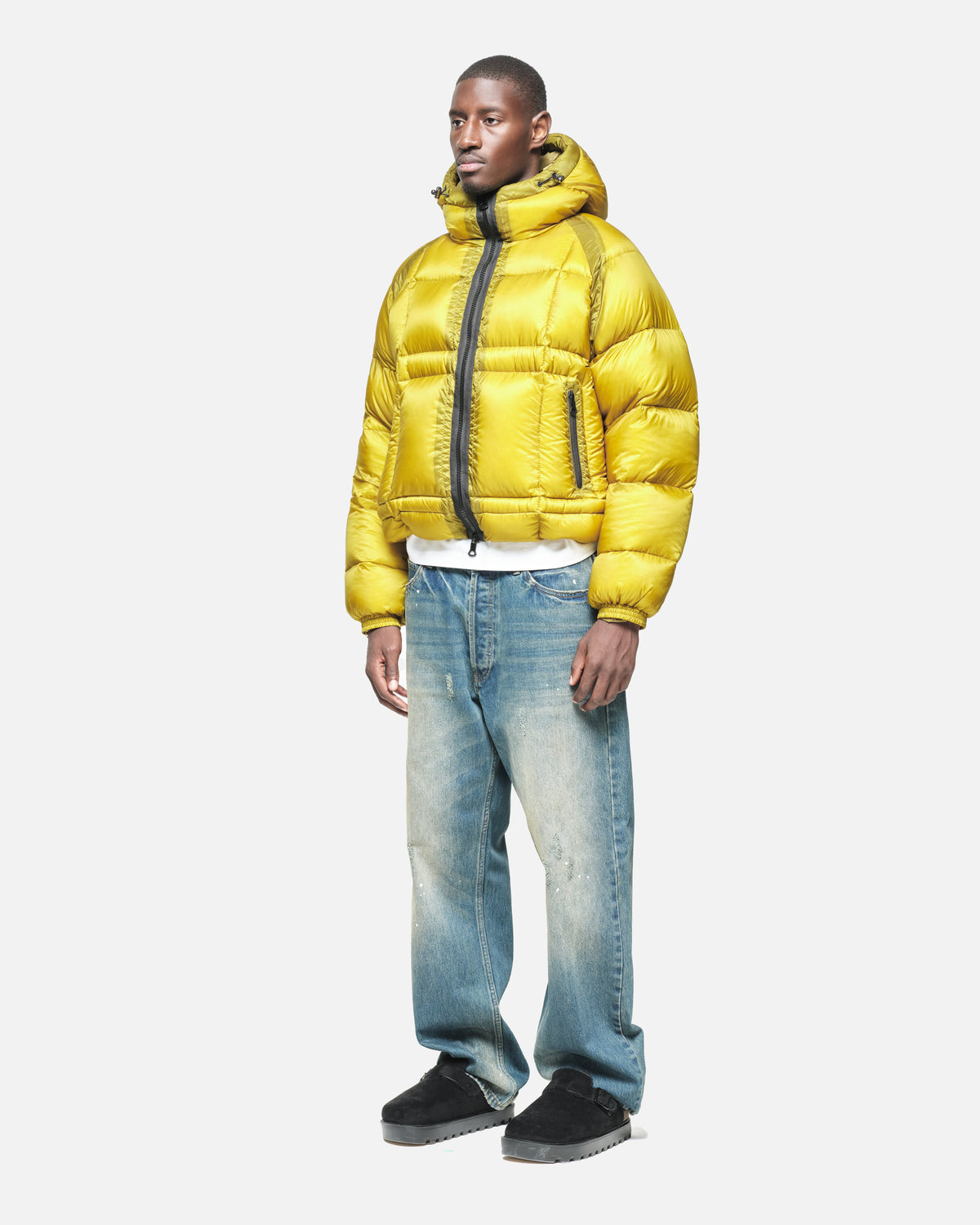 Translucent Raglan Puffer in Acid Yellow, view 2