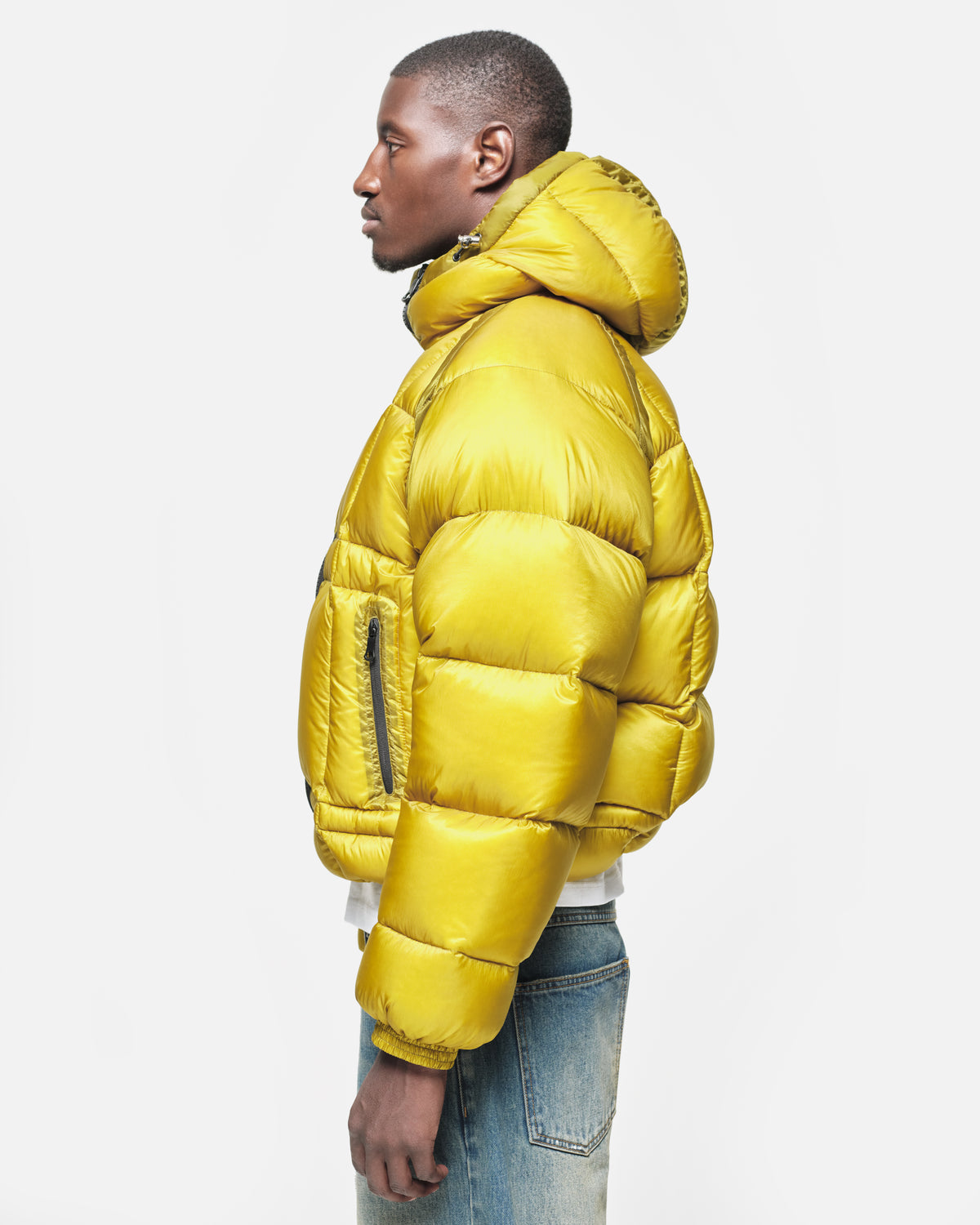 Translucent Raglan Puffer in Acid Yellow, view 5