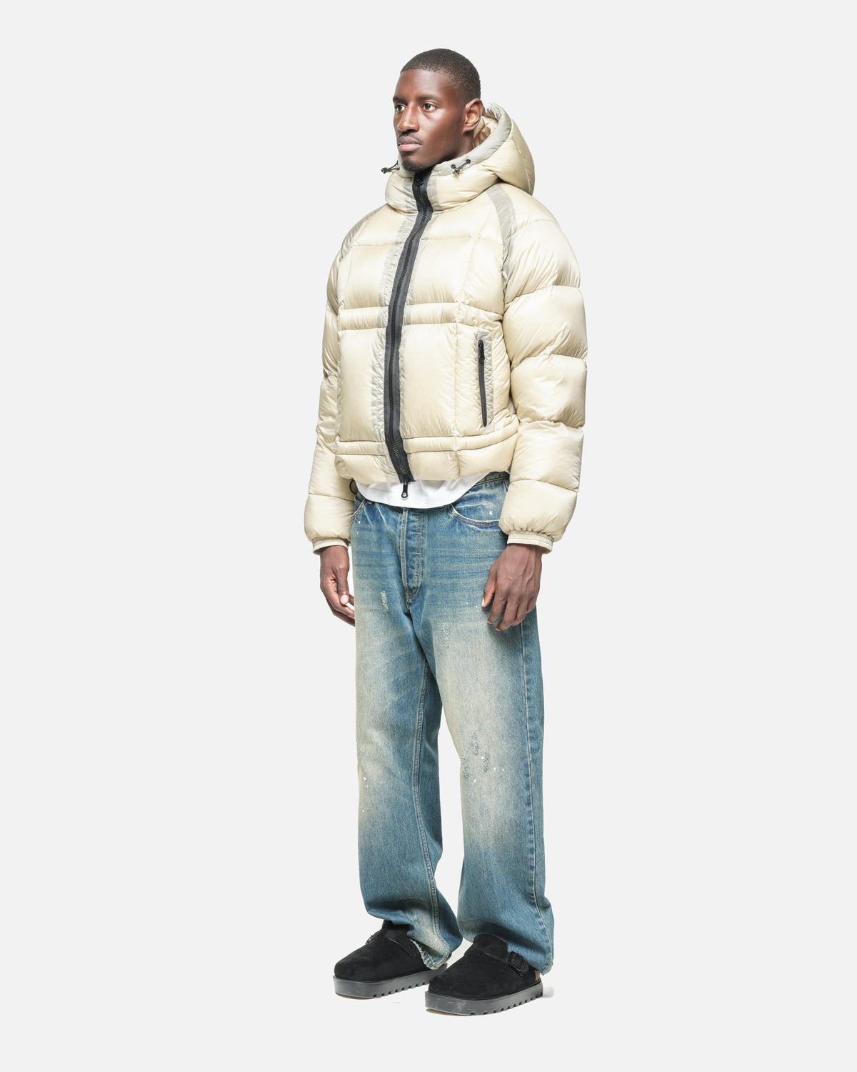 Translucent Raglan Puffer in Winter White, view 2