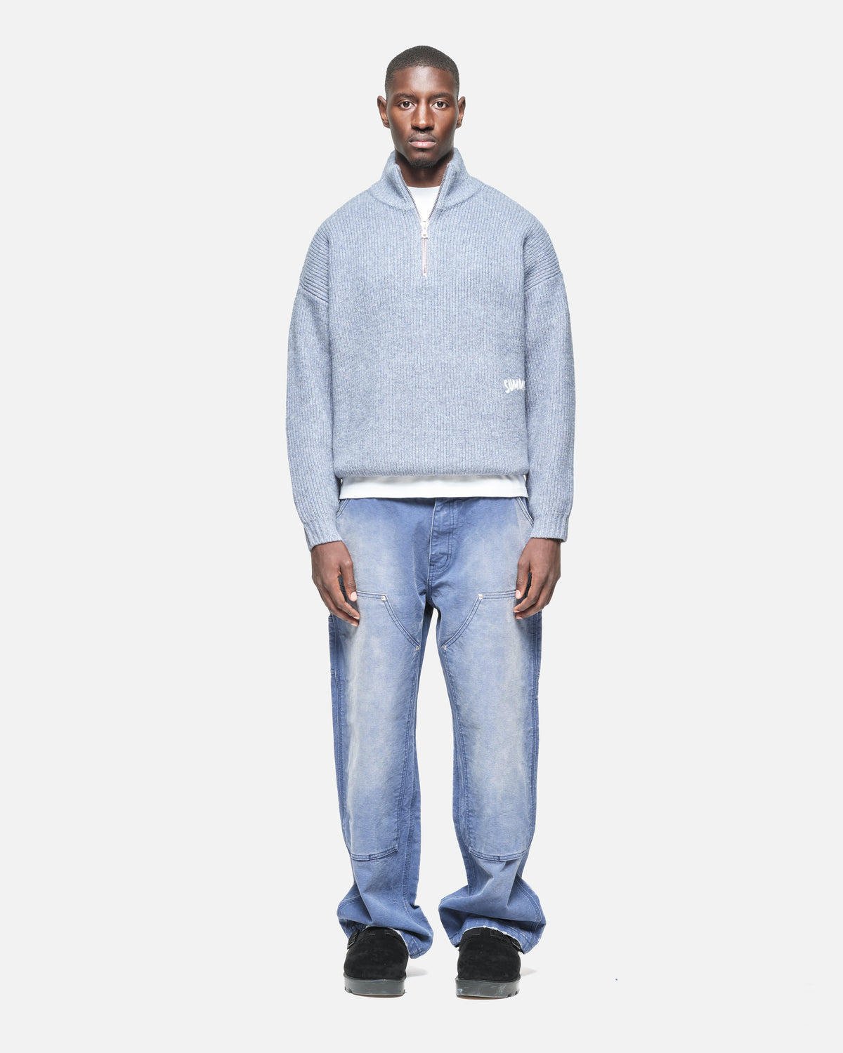 CHUNKY KNIT QUARTER ZIP - BLUE