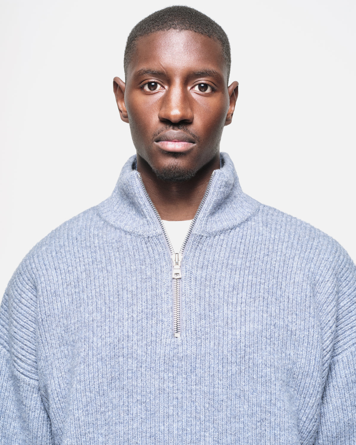 CHUNKY KNIT QUARTER ZIP - BLUE