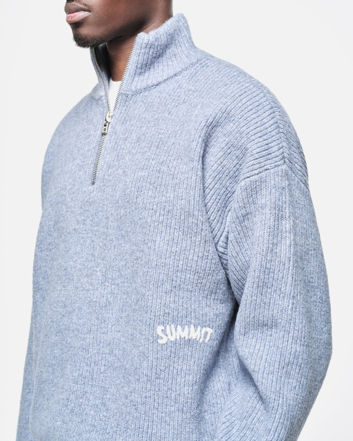CHUNKY KNIT QUARTER ZIP - BLUE