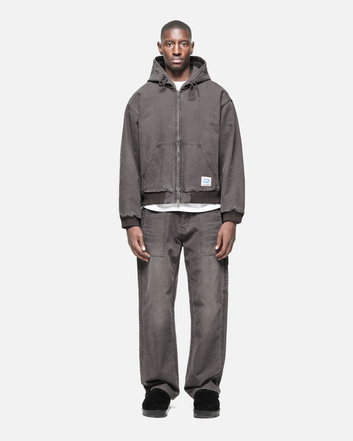 HOODED WORKERS JACKET - WASHED BLACK